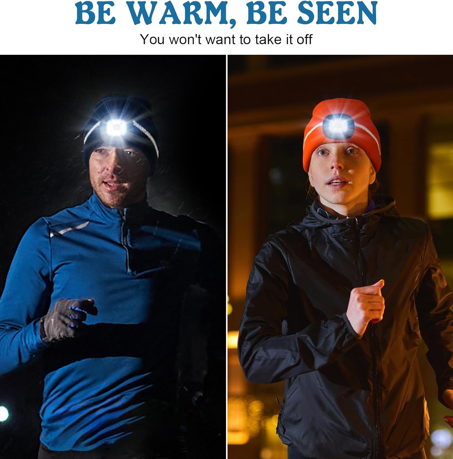 MELASA Reflective Stripe LED Beanie Safety High Visibility Winter Hat 