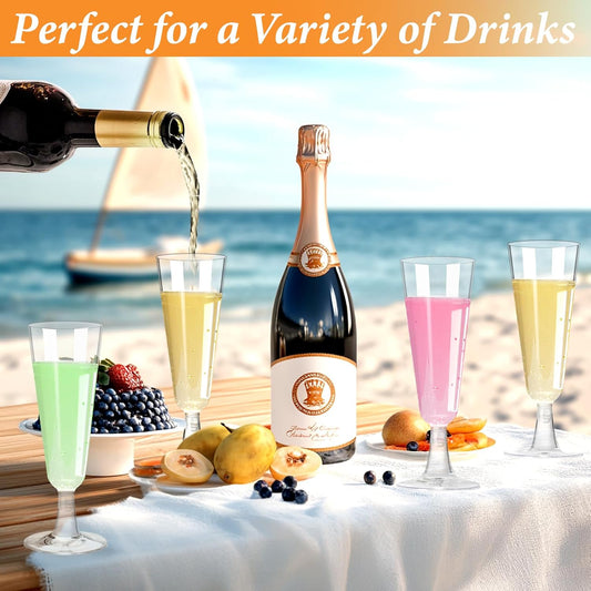 Plastic Champagne Flutes 40 Pack, 5.5 Oz Clear Disposable Plastic Champagne Glasses, Wine Glasses Cups for Wedding Celebration Birthday Party Valentines Wine Tasting New Years Eve Party Supplies