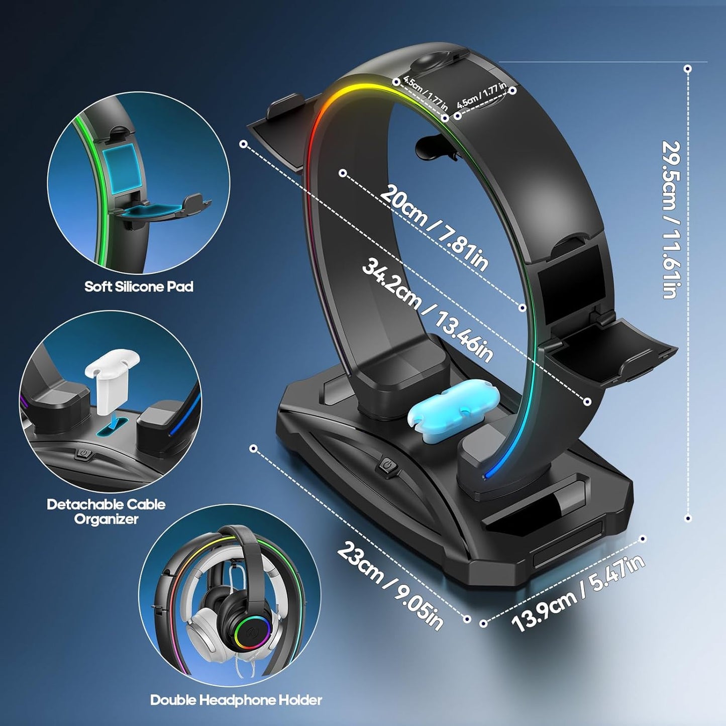 KDD RGB Headphone & Controller Stand with 9 Light Modes - Foldable Con