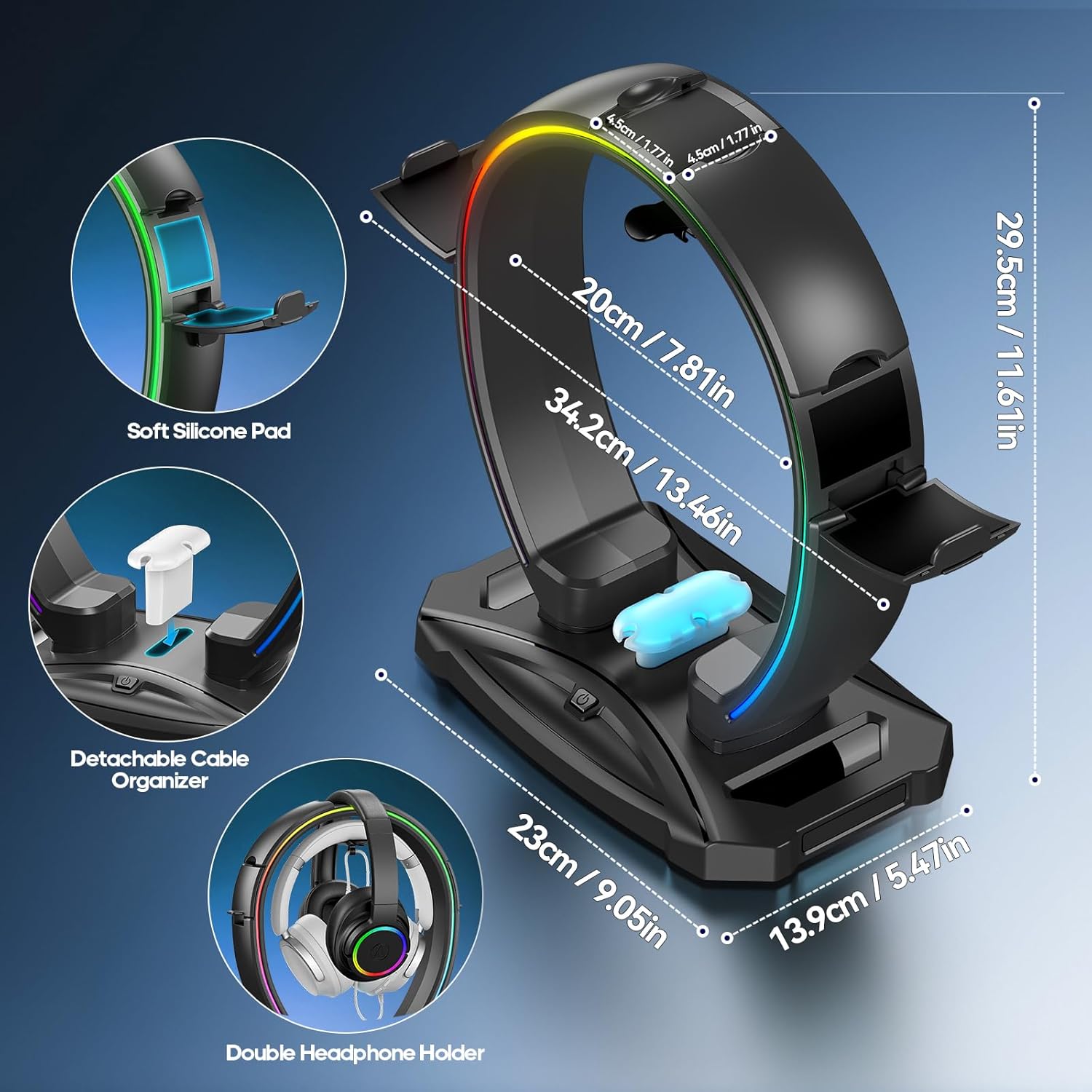 KDD RGB Headphone & Controller Stand with 9 Light Modes - Foldable Con