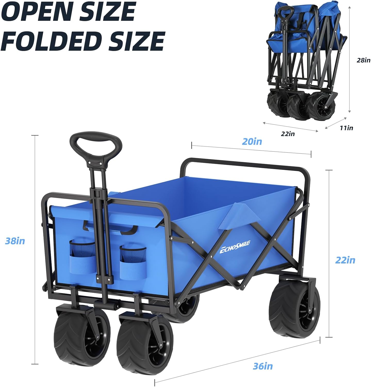 EchoSmile Heavy Duty 350 Lbs Capacity Collapsible Wagon, Outdoor Foldi