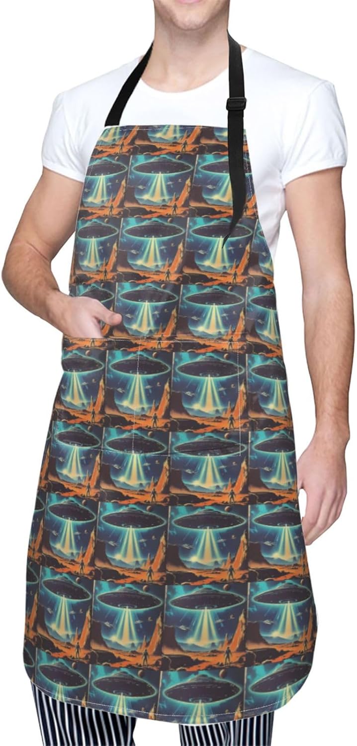 YANYU Universe Planet Print 28x33 In Kitchen Apron Stylish Chef Apron with Pockets for Cooking Baking Painting