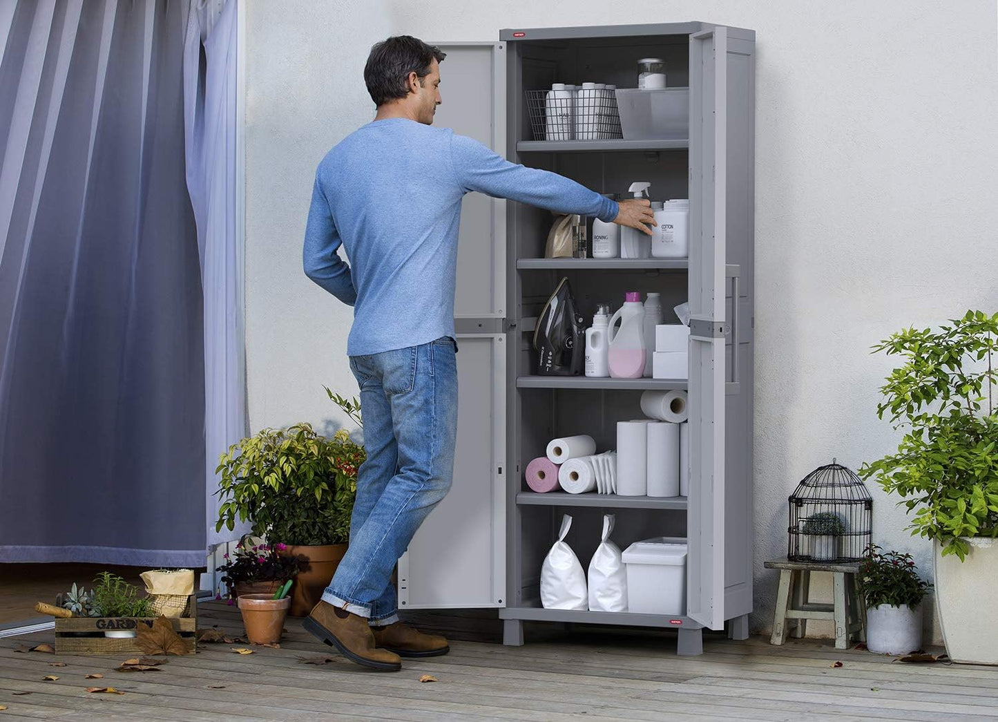 Keter Storage Cabinet with Doors and Shelves for Laundry Room, Garage,