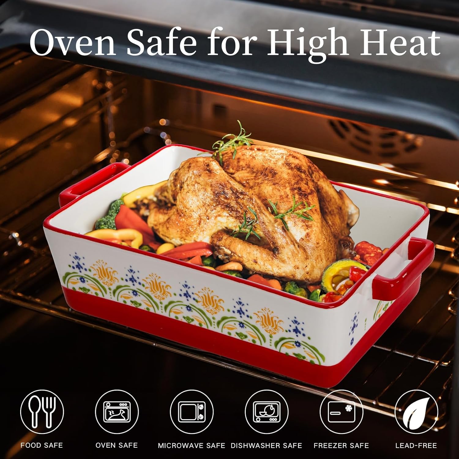 Set of 3 Ceramic Baking Dishes, Rectangular Casserole Dish for Oven, C