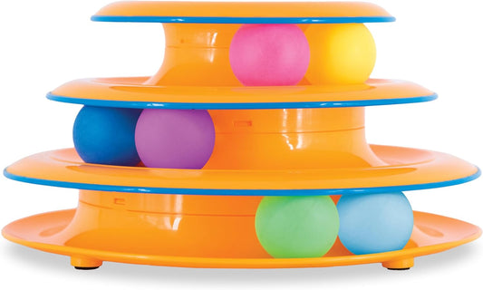 Catstages Tower of Tracks Cat Toy – 3-Level Track Tower with 6 Balls, 
