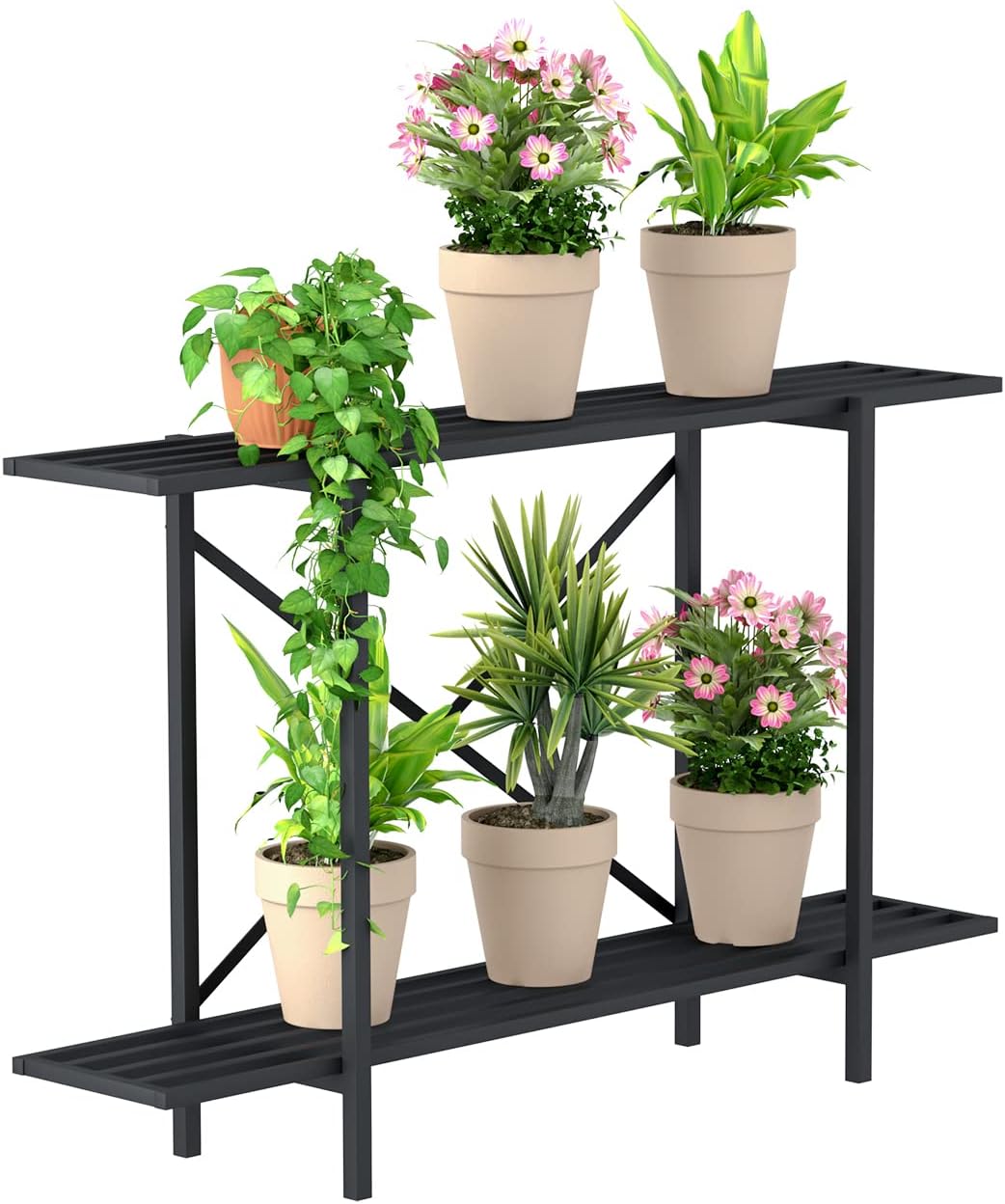 Zhongma 2 Tier Window Height Metal Sturdy Heavy Plant Stand, Narrow Pl