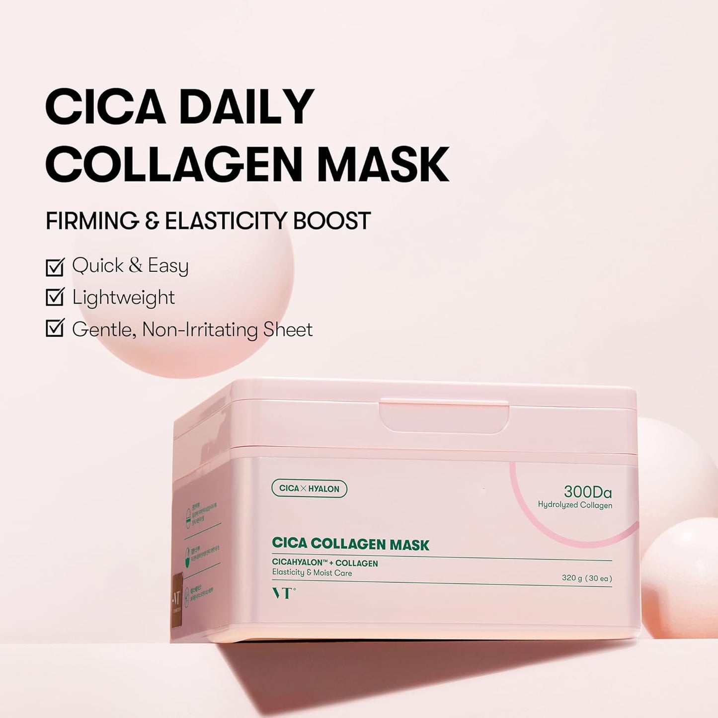 VT COSMETICS CICA Pink Daily Mask 30 Sheets, 300Da Low Molecular Colla