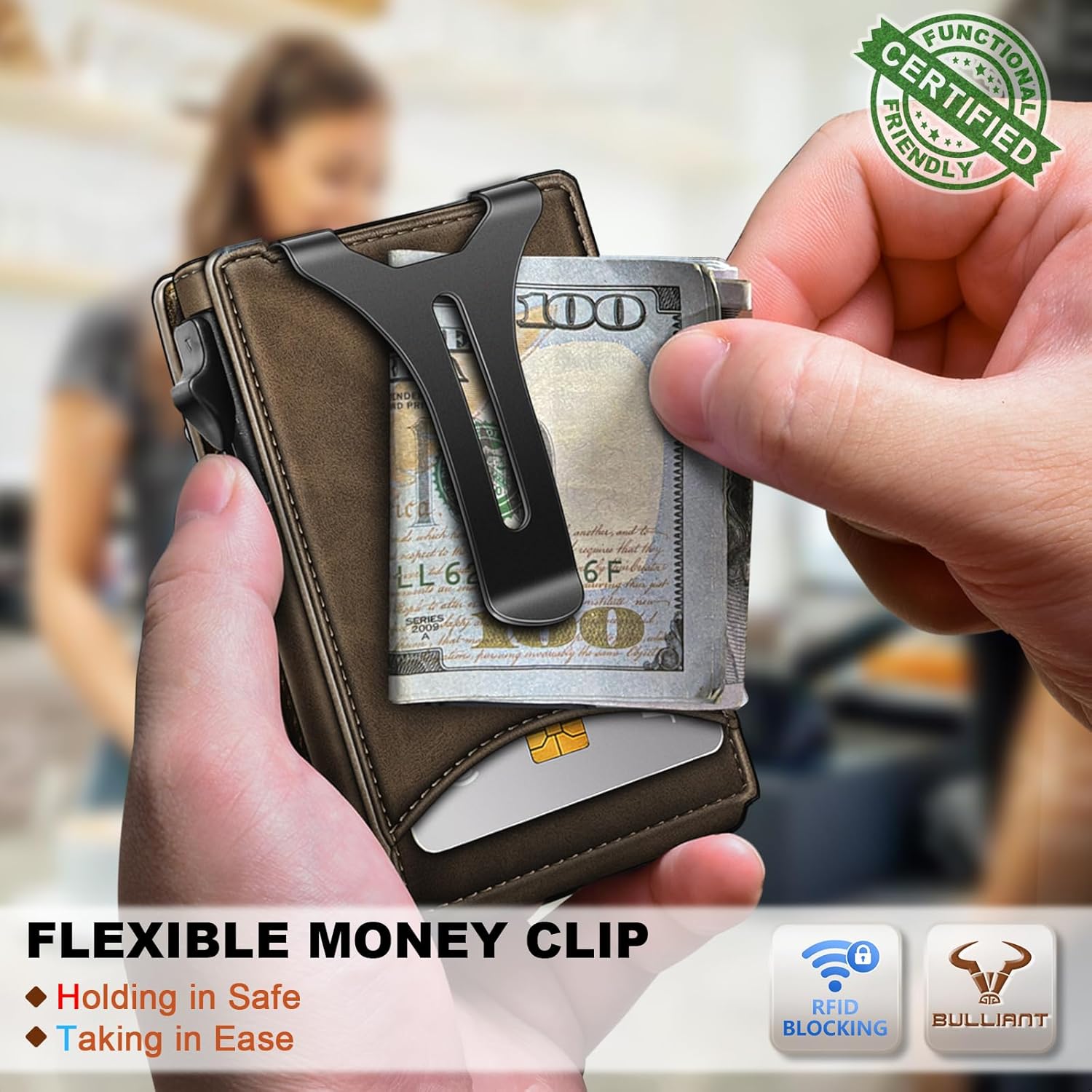 BULLIANT Men Wallet,Magnetic Metal Wallet Money Clip 9Cards Pop-up Acc