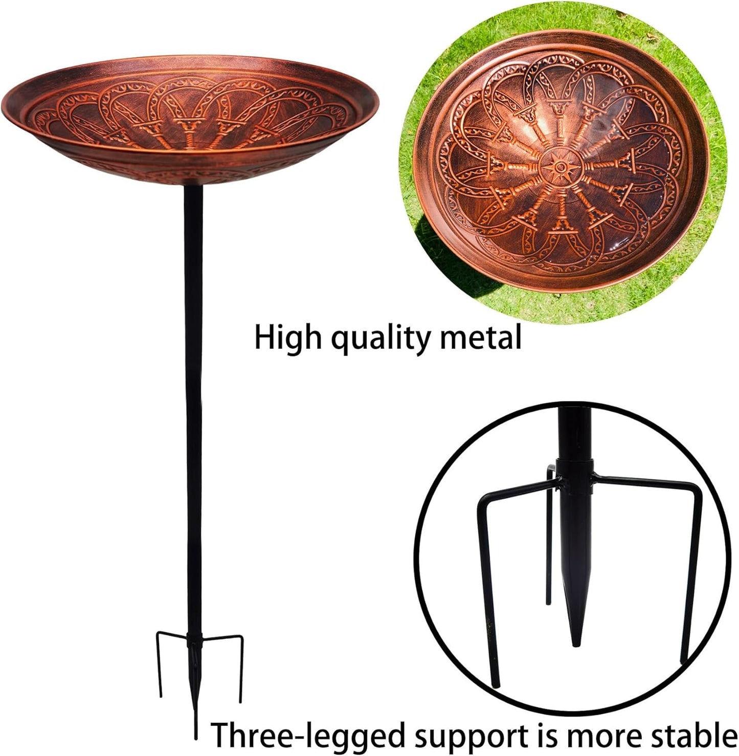 Outdoor Rust-Proof Metal Bird Drinking Fountain, Simple Assembly-Style Garden Bird Bath, Suitable for lawns, backyards and patios Choice for Bird Lovers. (Red Bronze)
