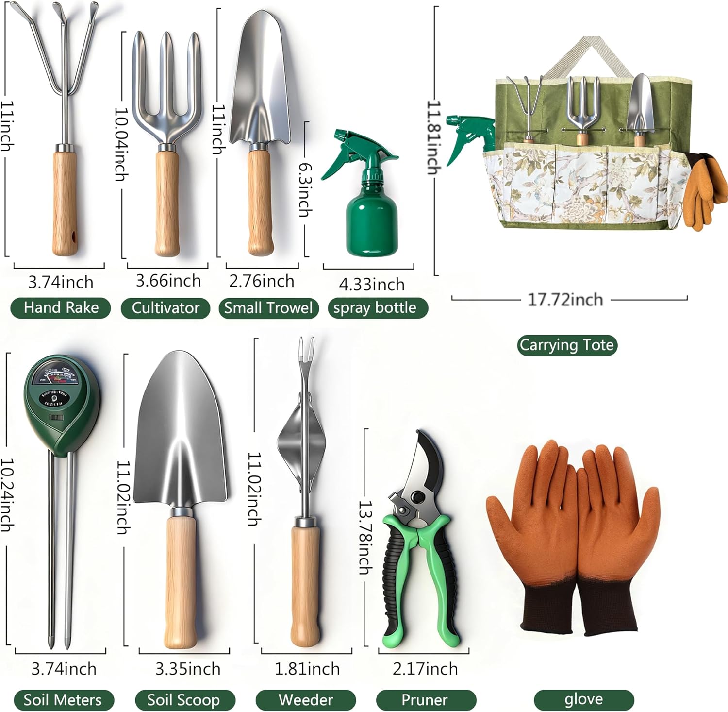 Garden Tool Set,10 Pcs Heavy Duty Gardening Hand Tools Set with Soil M