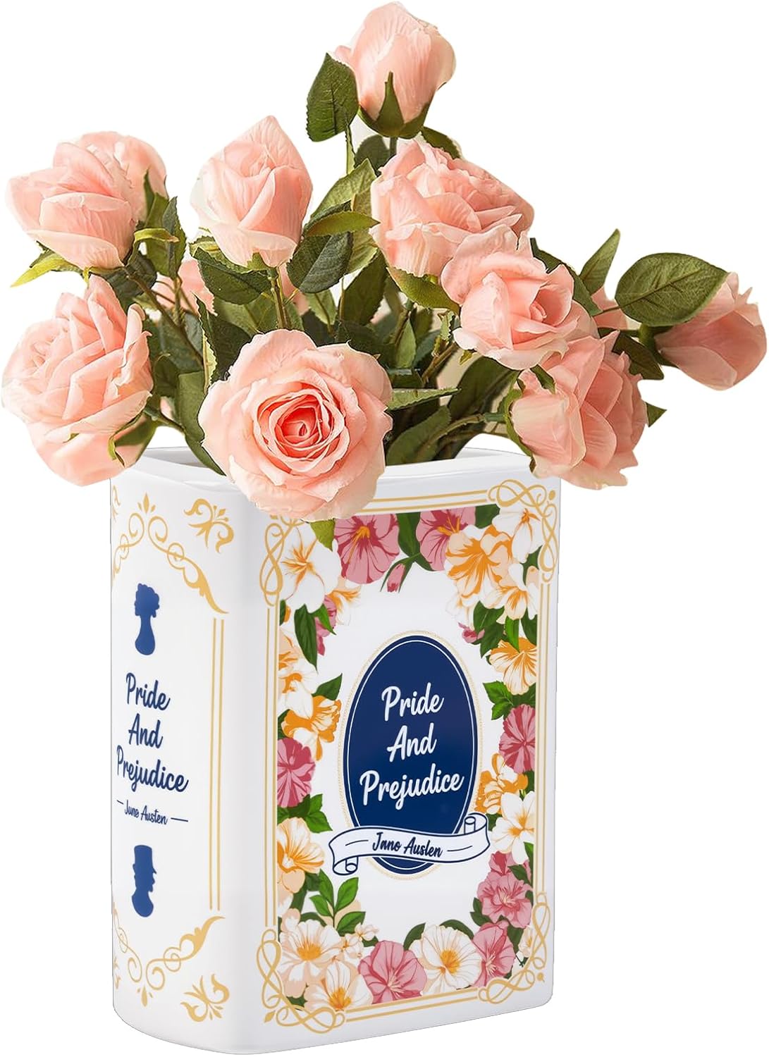 Book Vase for Flowers Ceramic Book Planter Pot Book-Shaped Decorative Vase Unique Vases Cute Bookshelf Decor Ceramic Vases for Home Decor Pride and Prejudice Gifts