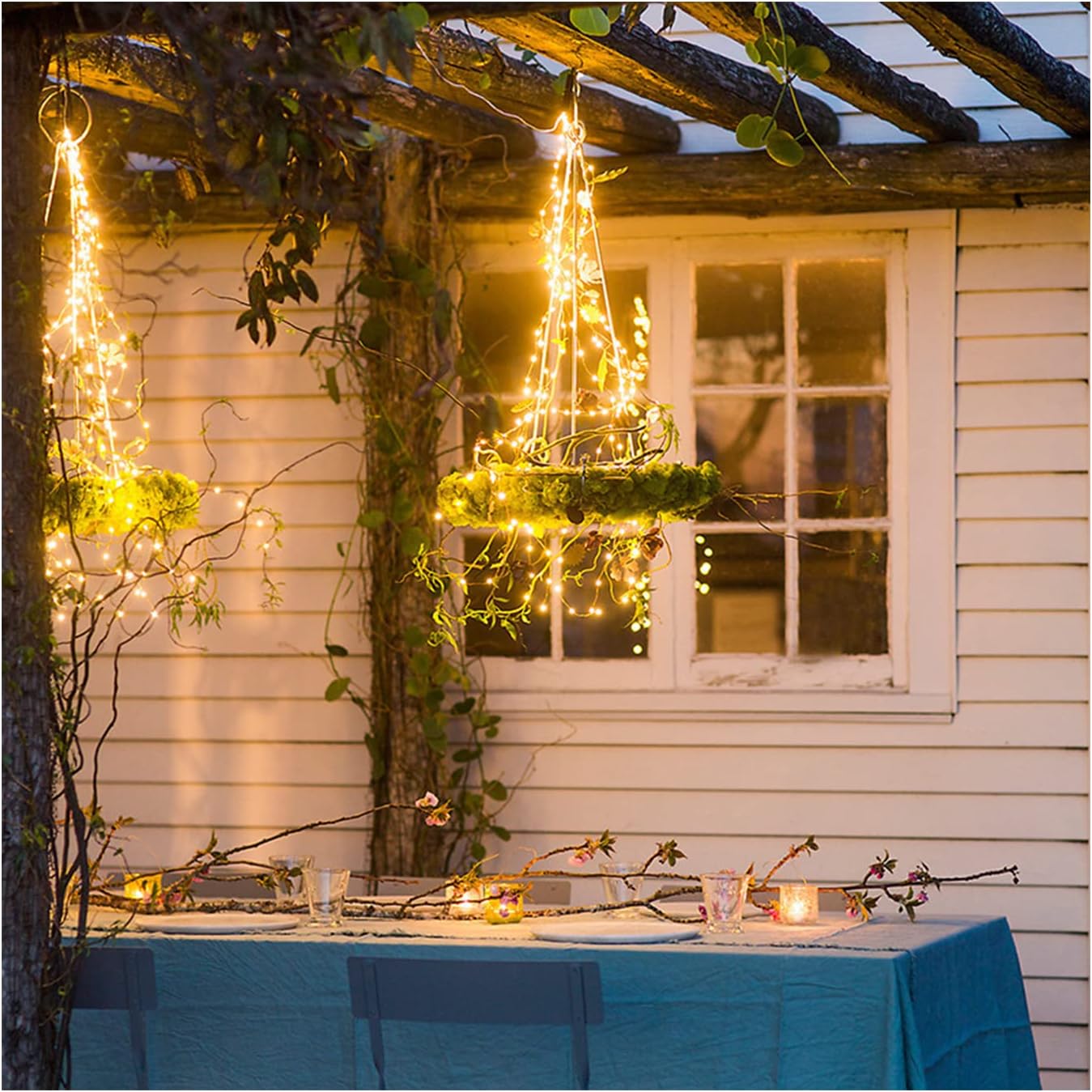 Chims Solar Fairy String Lights Bunch Light 300 LED 15 Branch Warm White Firefly Lighting Waterproof Solar Powered Waterfall Starry Fairy Lights for Indoor Festival Decor