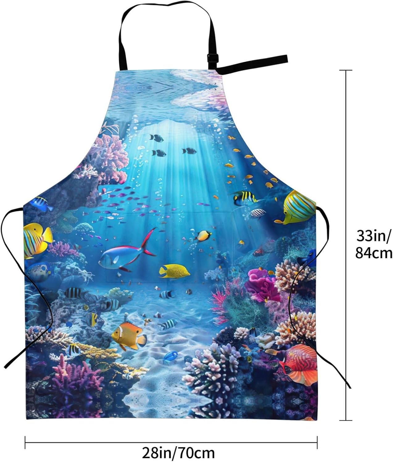 Colorful Ocean Theme print Waterproof chef's apron with pocket apron for kitchen cooking baking barbecue and gardening