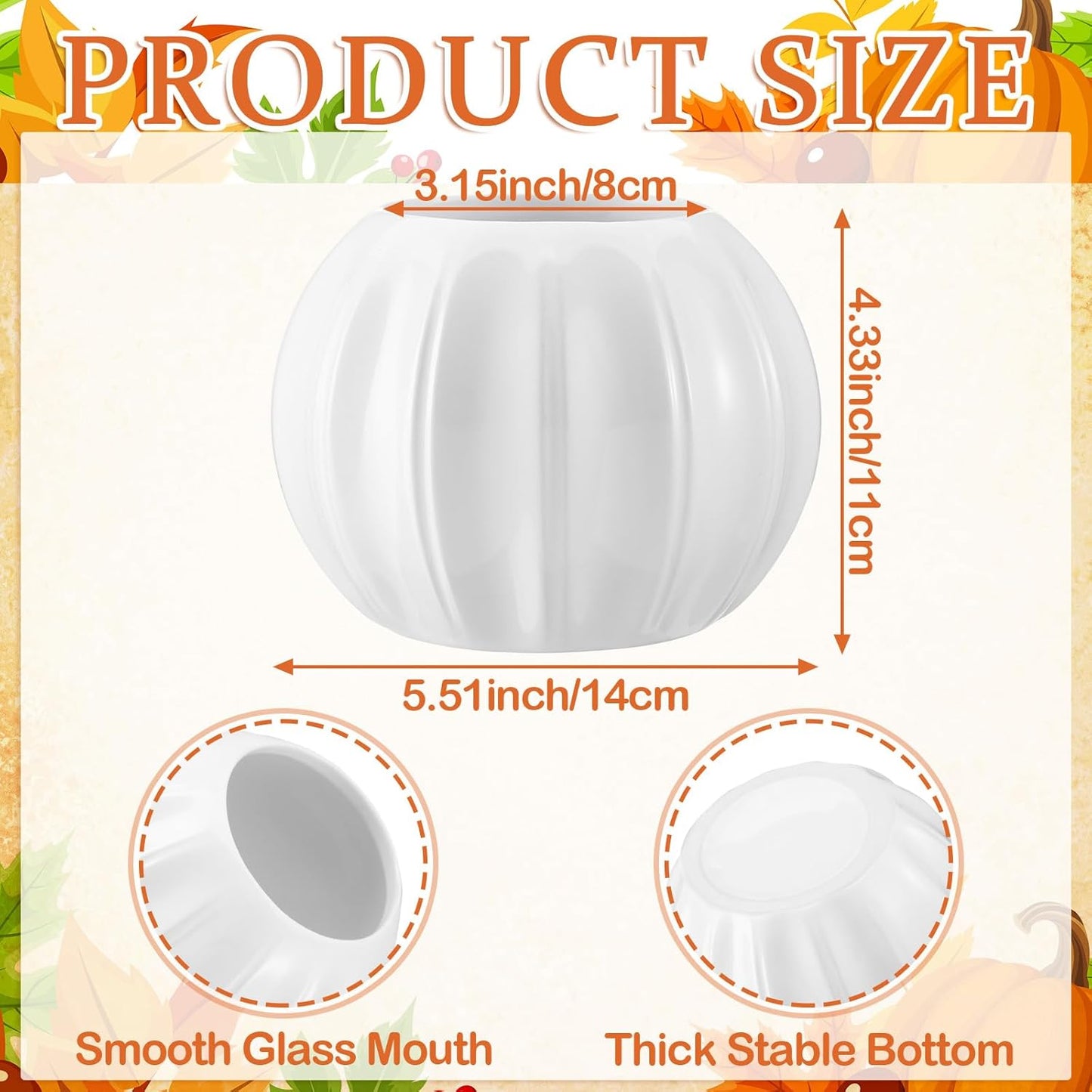 Sieral 3 Pcs Pumpkin Shape Ceramic Vase Fall Flower Vase 5.5 Inch White Ceramic Vase Pumpkin Flower Pot for Fall Thanksgiving Party Home Room Office Farmhouses Decoration