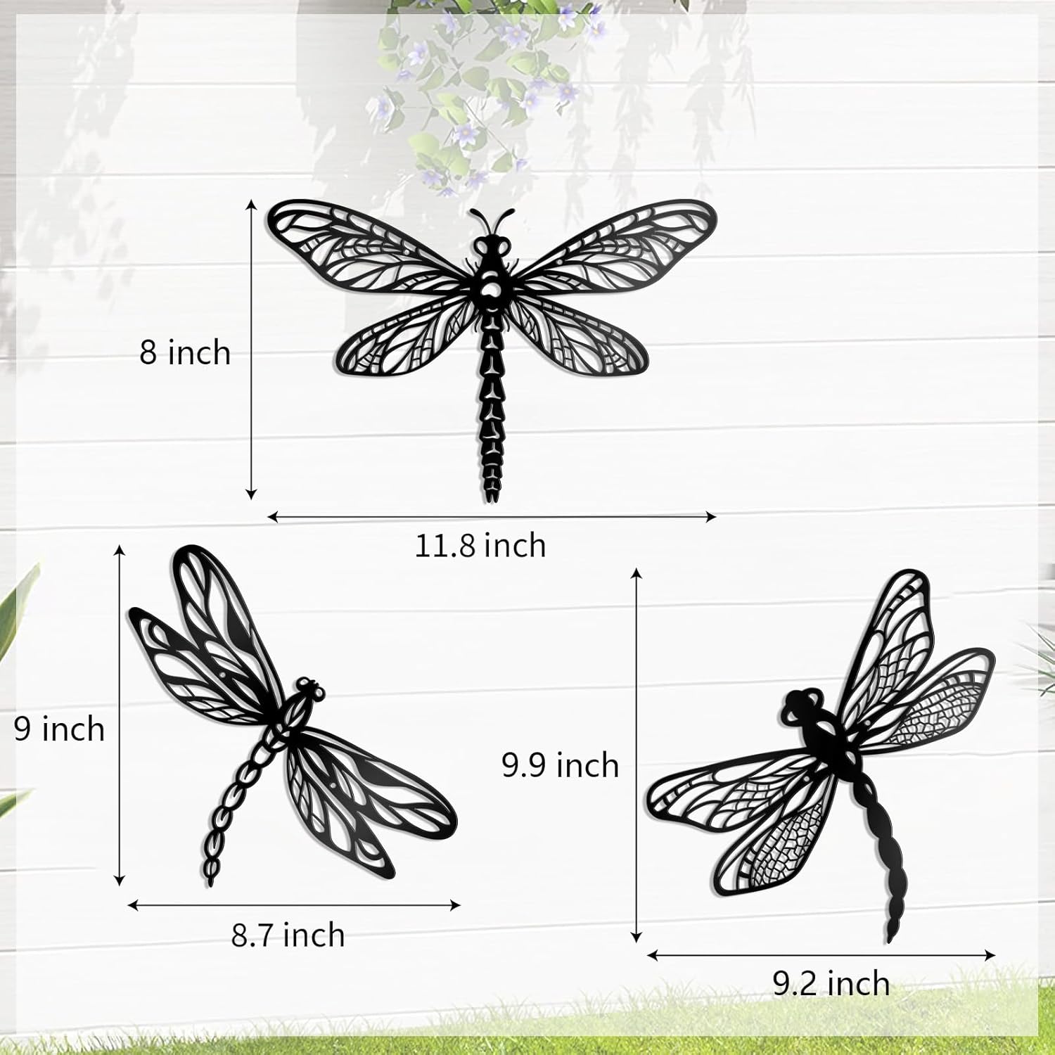 KOYILTD 3 Pieces Unique Dragonfly Wall Decoration Black Metal Garden W