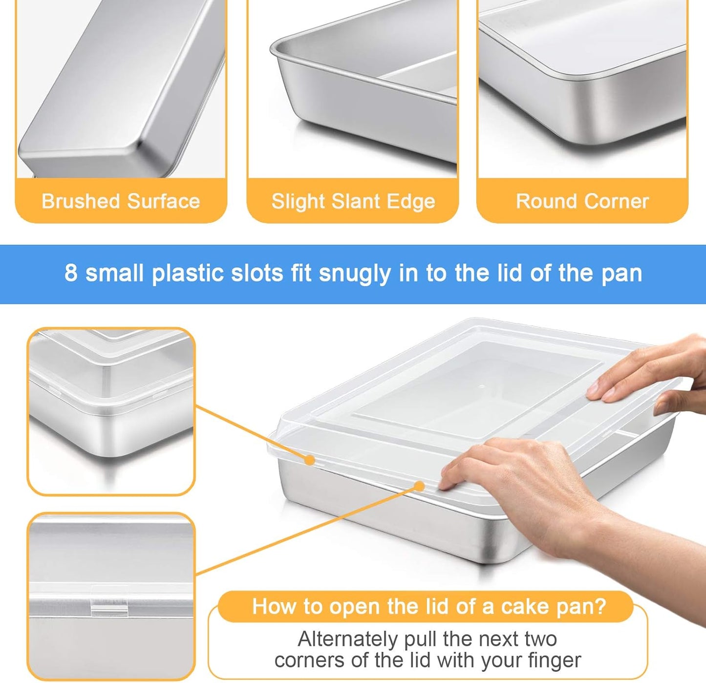 E-far Stainless Steel Baking Pan with Lid, 12⅓ x 9¾ x 2 Inch Rectangle