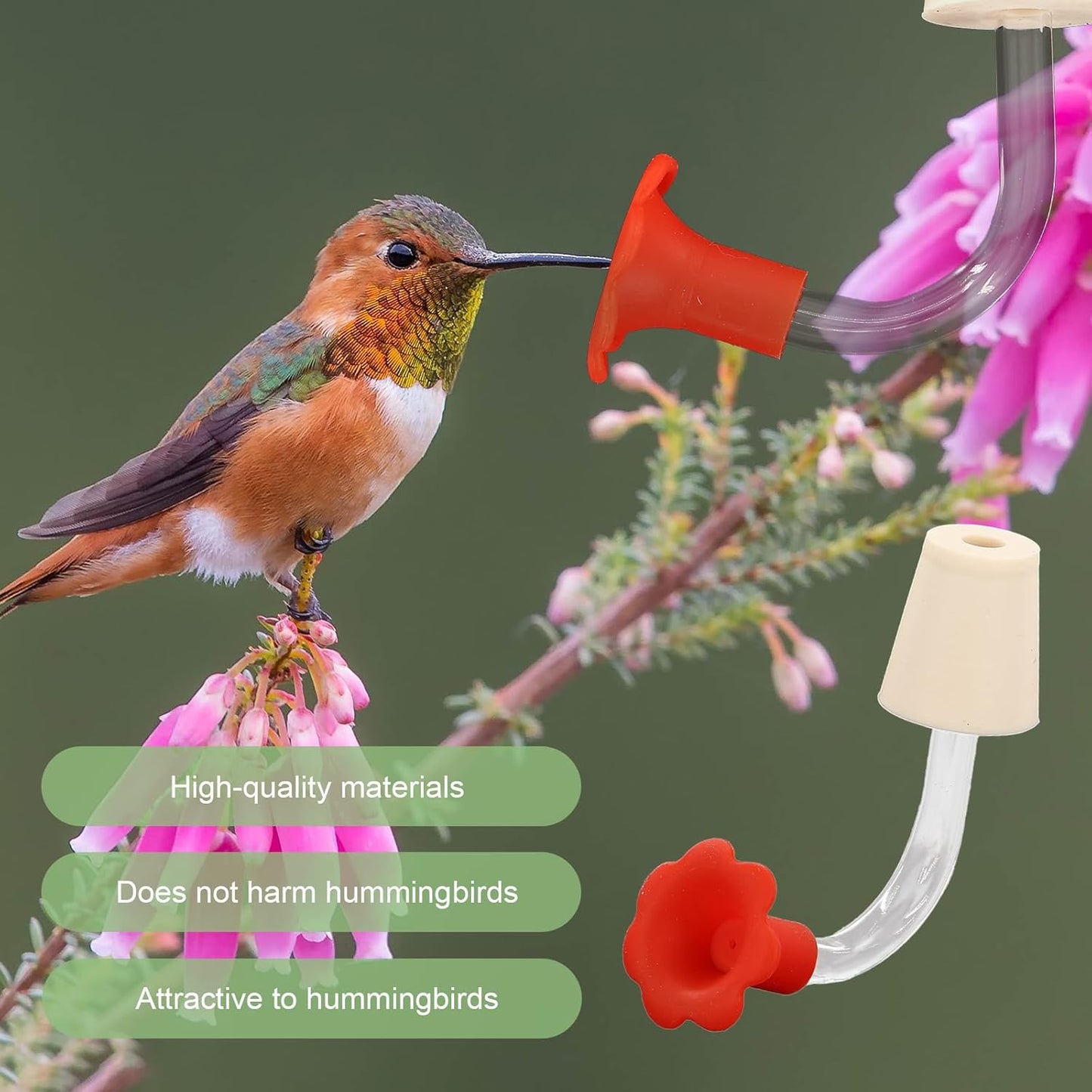 Floral Tip Hummingbird Feeder Tubes, Hummingbird Feeder Replacement Parts, Outside Flower Bird Water Feeders Tubes Stoppers, Drip Resistant Tip Silicone Flowers for Outdoor Tree Window