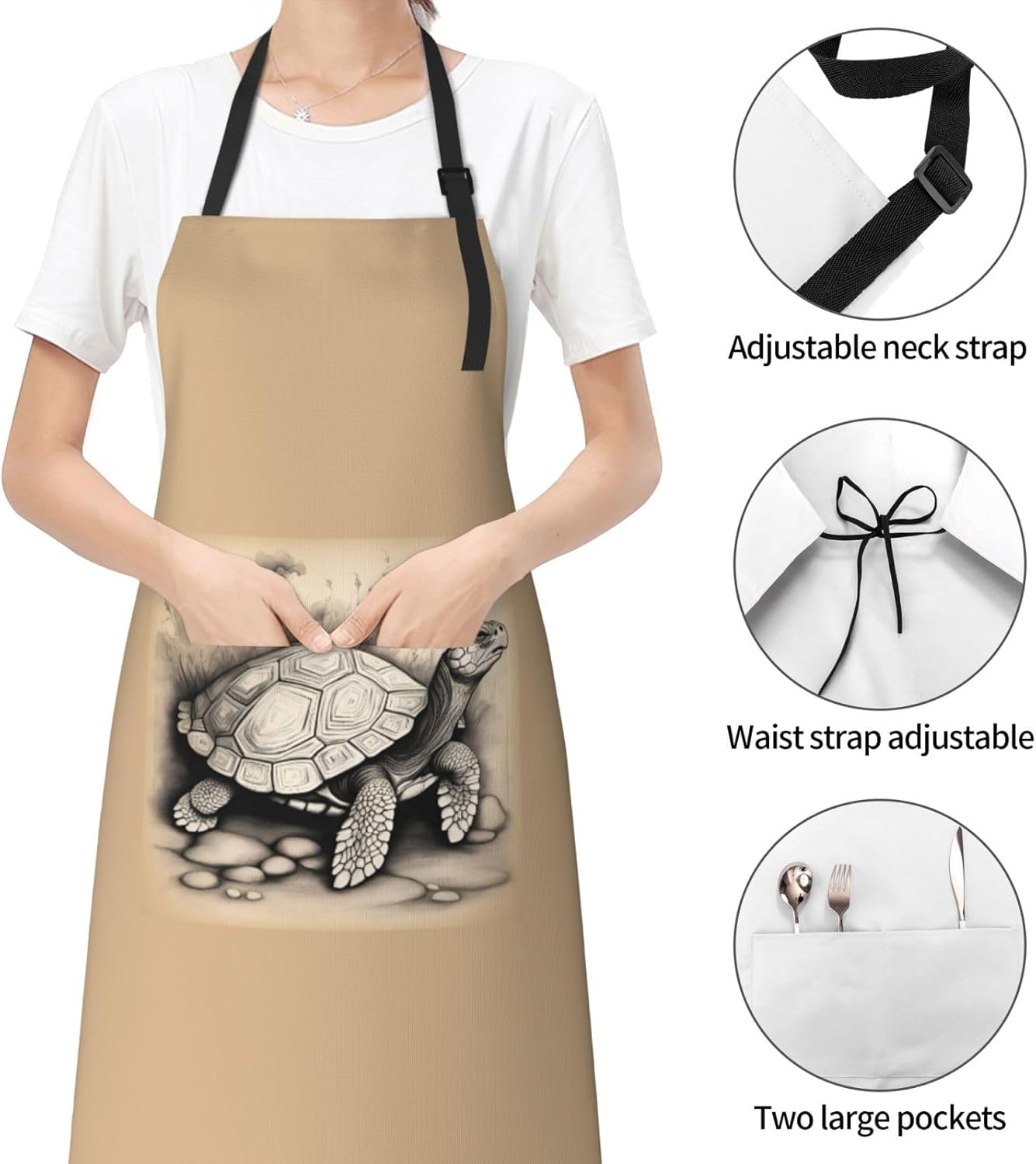 Turtle write print Waterproof chef's apron with pocket apron for kitch