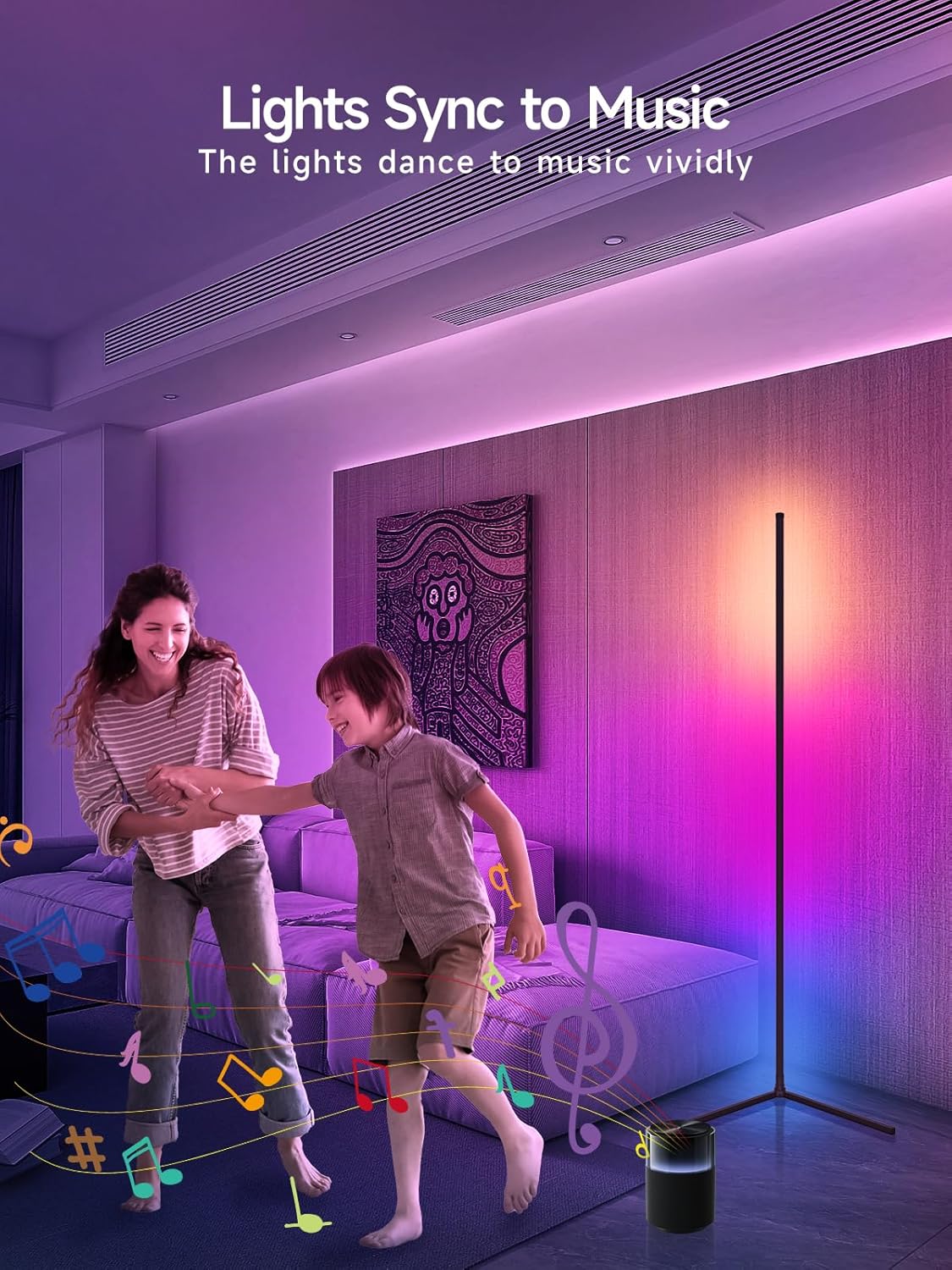Corner Floor Lamp, RGB LED Corner Lamp with Music Sync, Smart App and 