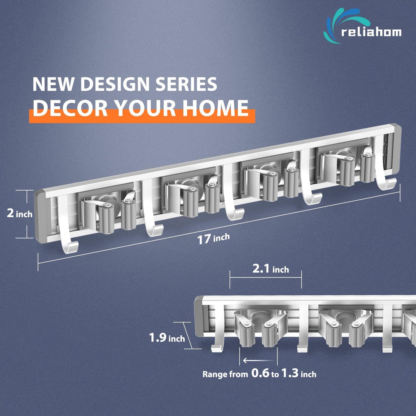 reliahom Adjustable Broom Holder Wall Mount, Mop Storage Tool Racks, B