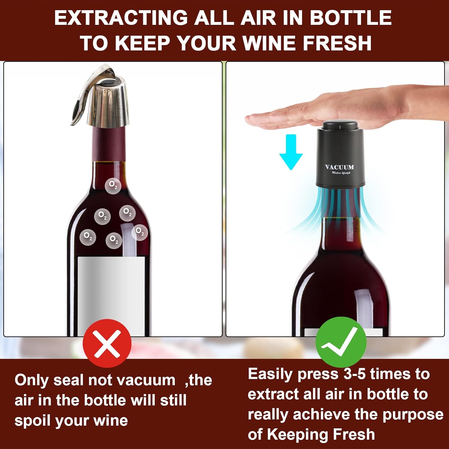[2 PACK] Wine Bottle Stoppers,Real Vacuum Stoppers,Reusable Wine Prese