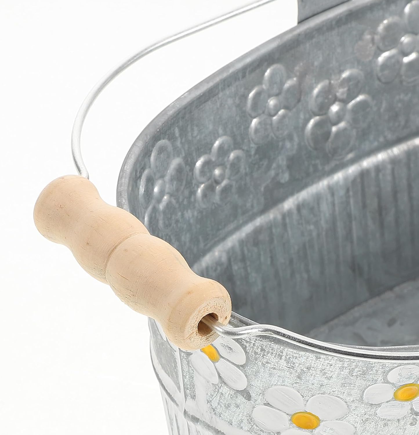 Milisten 2pcs Retro Embossed Daisy Iron Flower Buckets Oval Vintage Pl