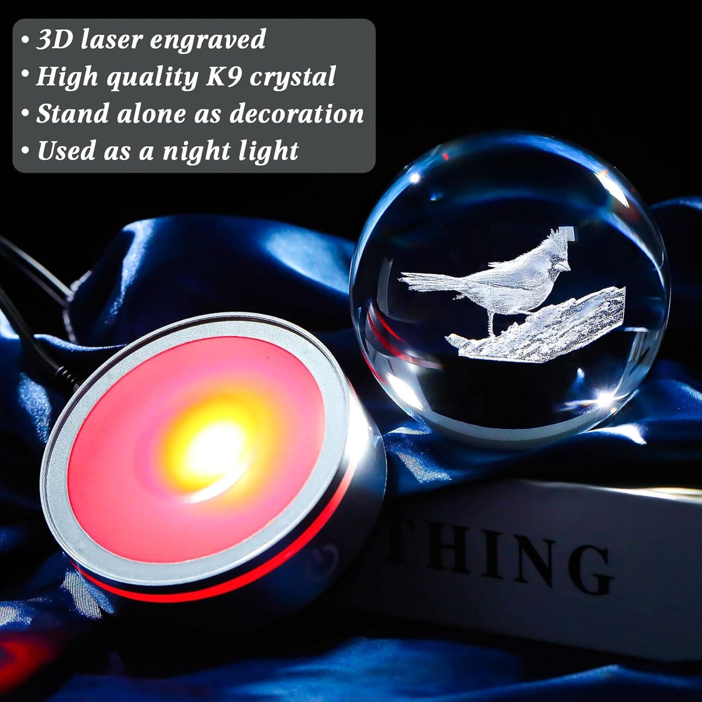 Movdyka 3D Crystal Ball Red Cardinal Gifts for Women Men, Cardinal Mem