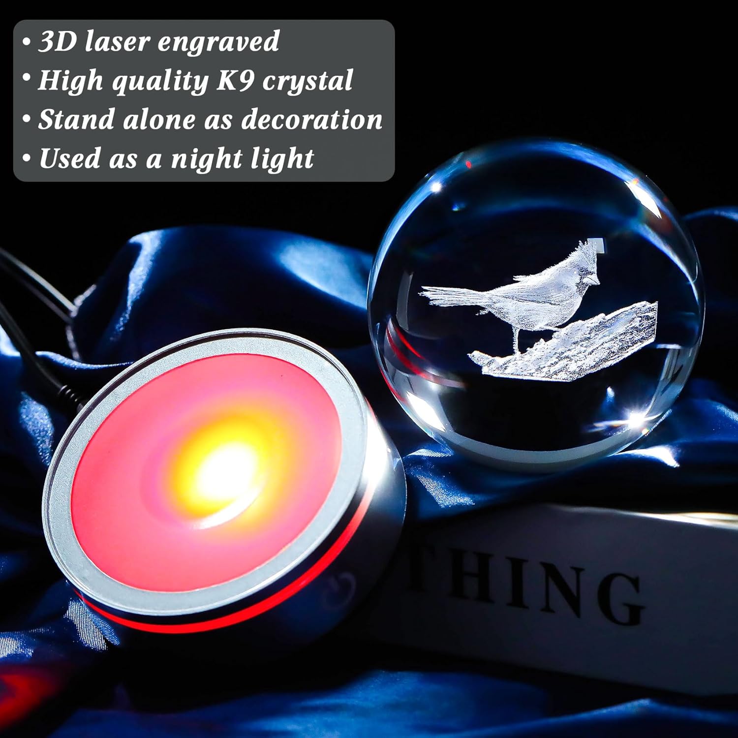 Movdyka 3D Crystal Ball Red Cardinal Gifts for Women Men, Cardinal Mem