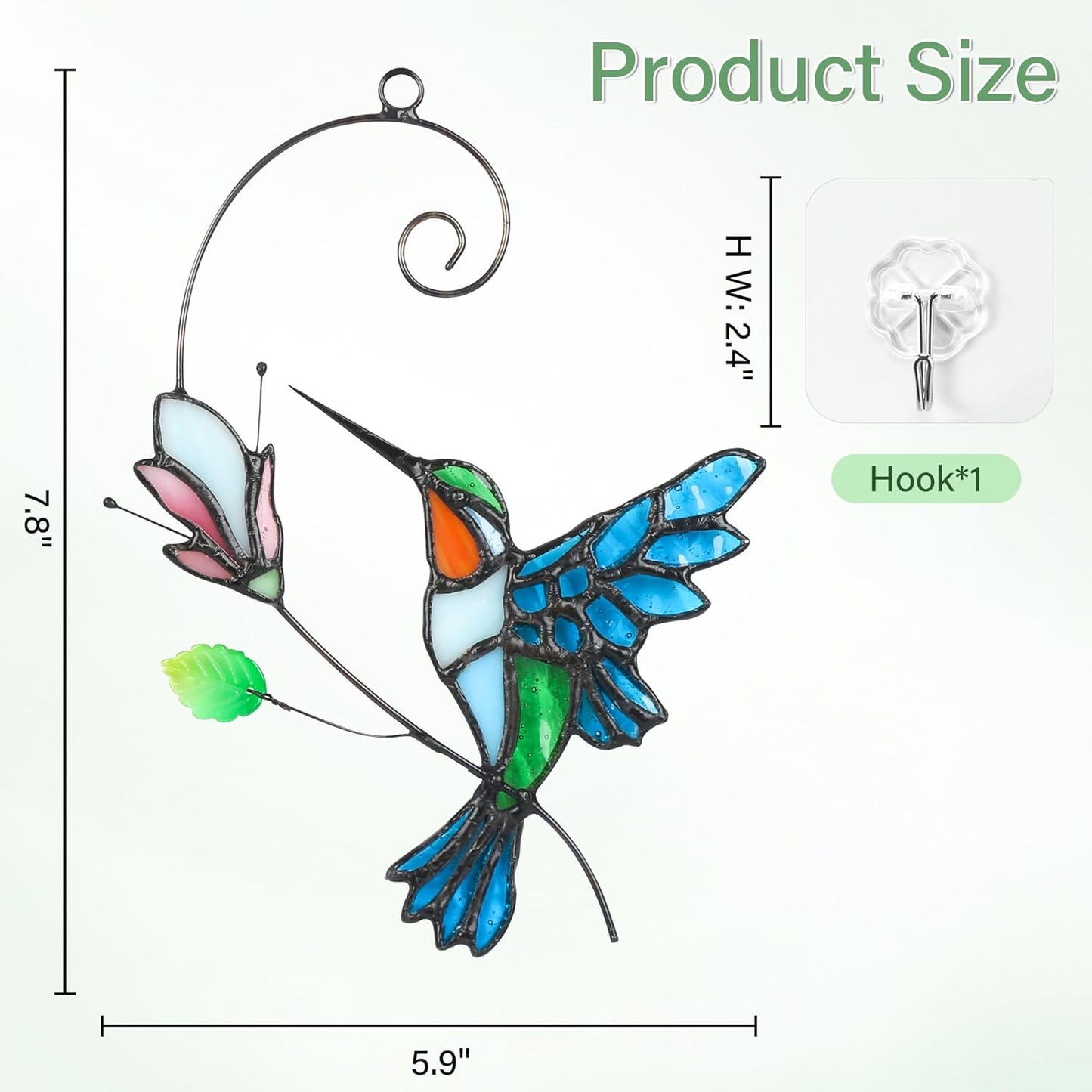 Hummingbird with Flower Stained Glass Birds Suncatcher Window Hangings Bird Suncatcher for Window Home Decor Handmade Hummingbird Gifts for Bird Lovers