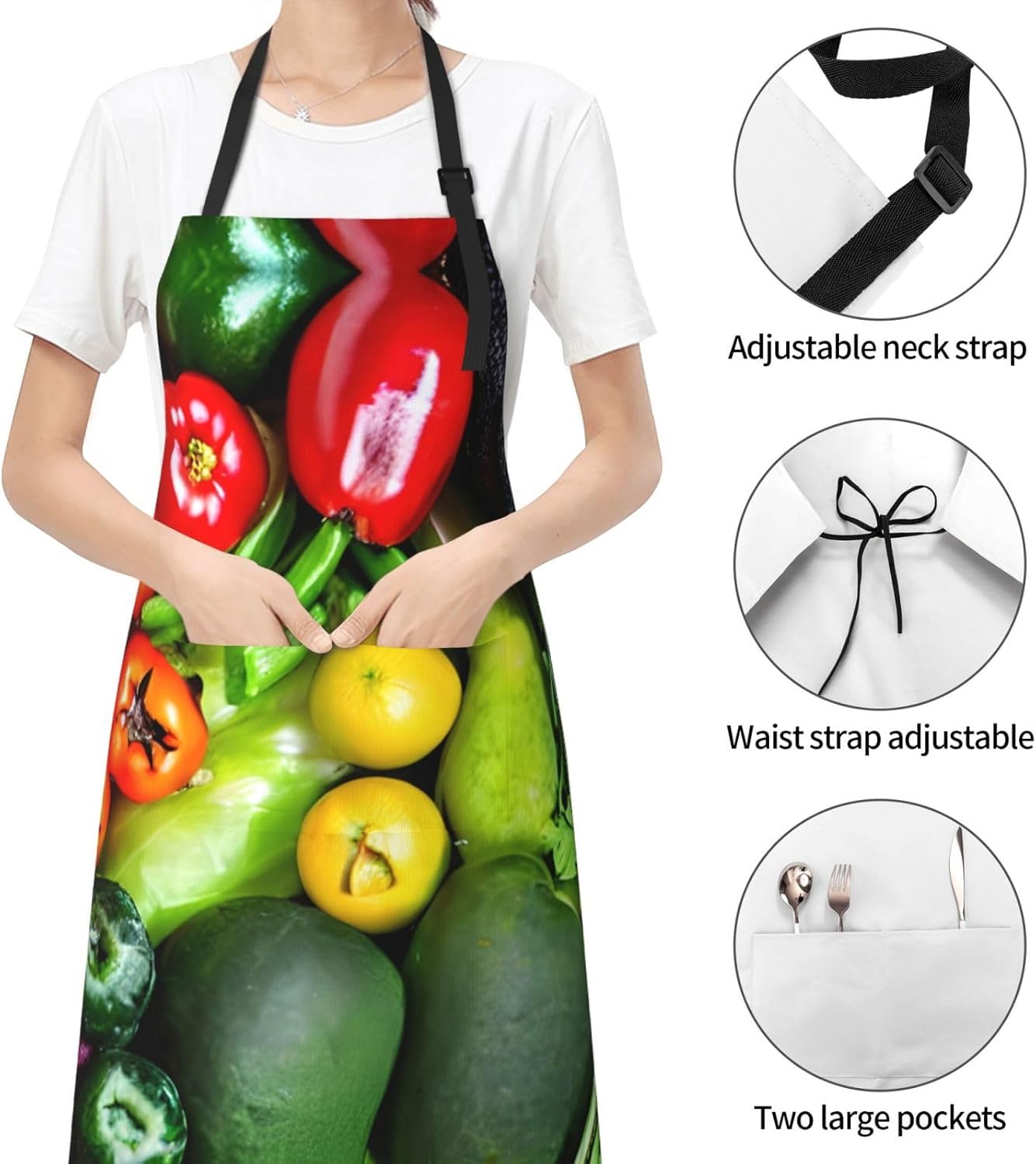 fresh vegetables fruits print Waterproof apron with pocket adjustable cooking apron for adult kitchen bibs to bake
