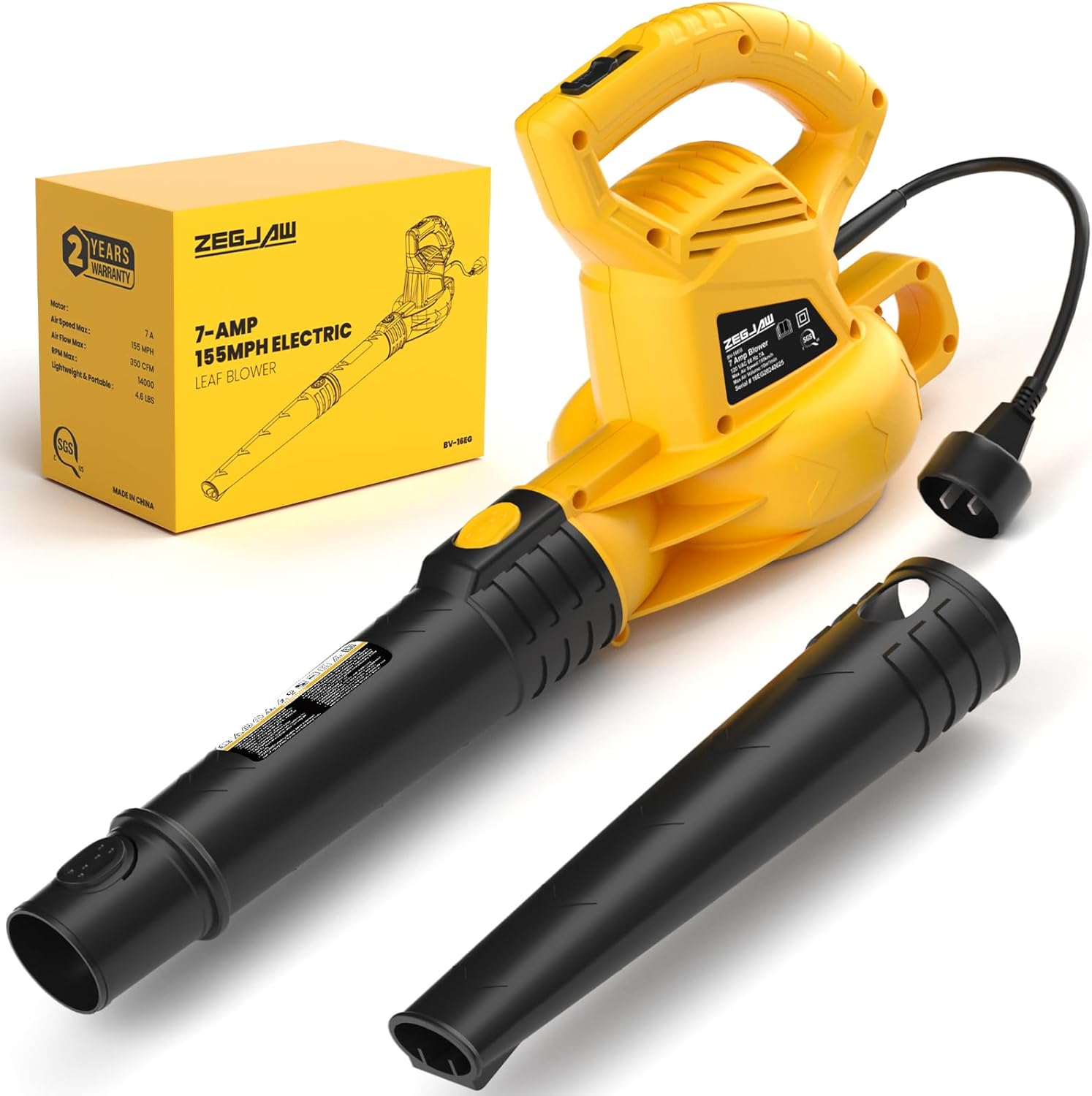 Electric Leaf Blower Corded, 7-AMP Leaf Blowers, 155MPH/350CFM Small H