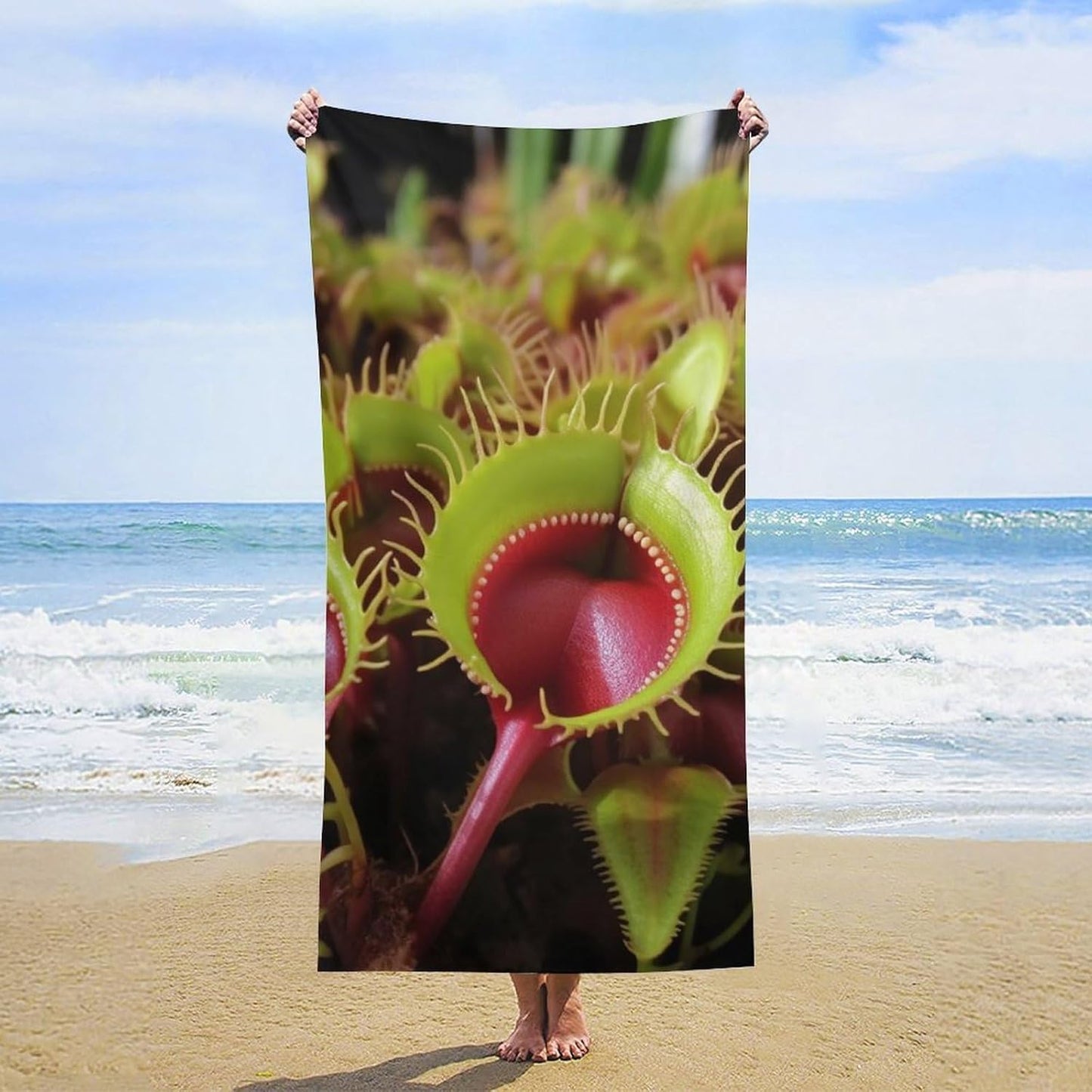 Oversized Beach Towel 63x32 Inch Sand Resistant Thin Microfiber Carnivorous Plant Bath Towels for Body Absorbent Quick Dry Lightweight Travel Towel for Pool Yoga Swim Camping Adults Gift