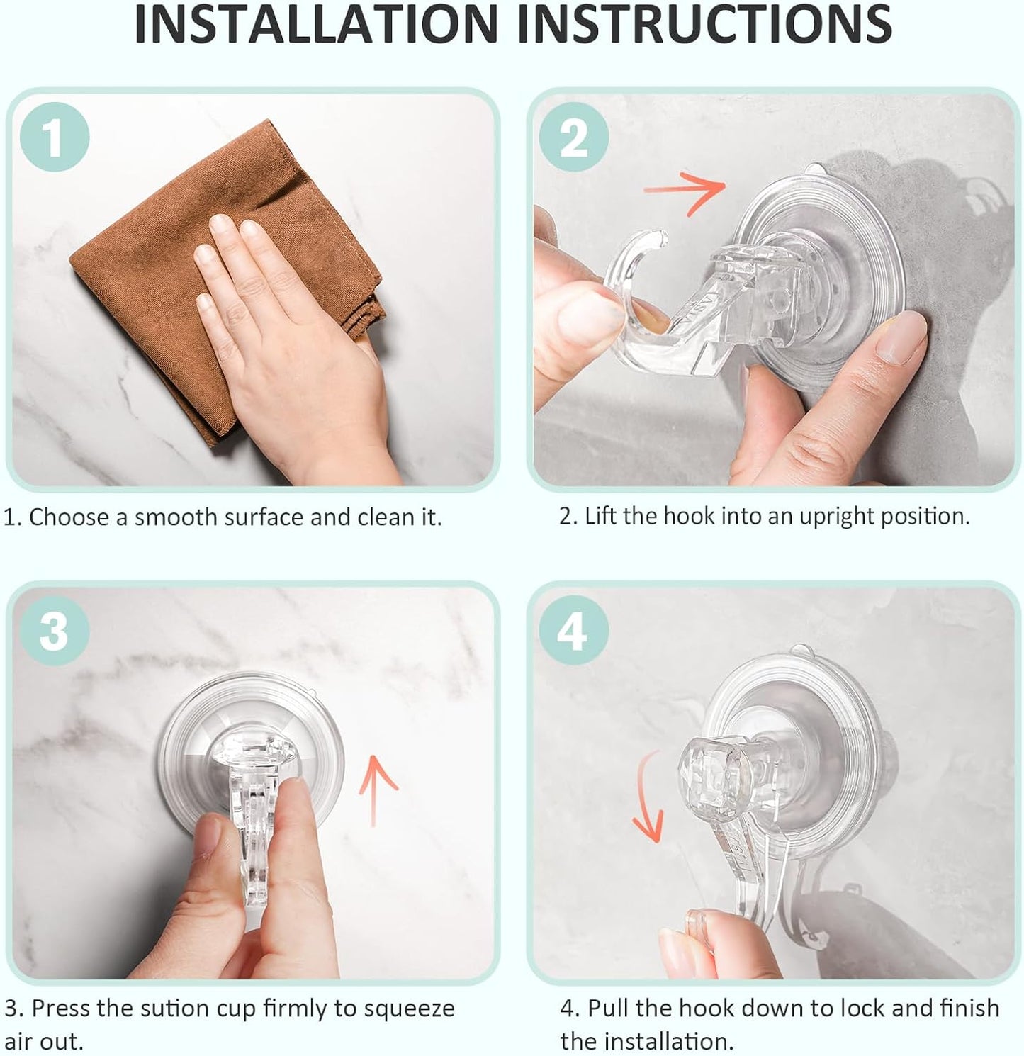 VIS'V Suction Cup Hooks, Small Shower Suction Hooks, Heavy Duty, Removable and Reusable, Clear, 2 Pcs