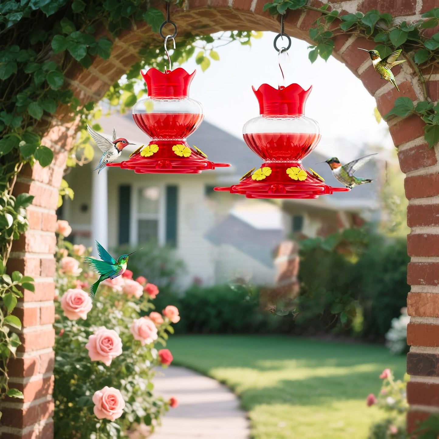 Plastic Hummingbird Feeders for Outdoors Hanging, 2 Pack 13 Ounces Ant