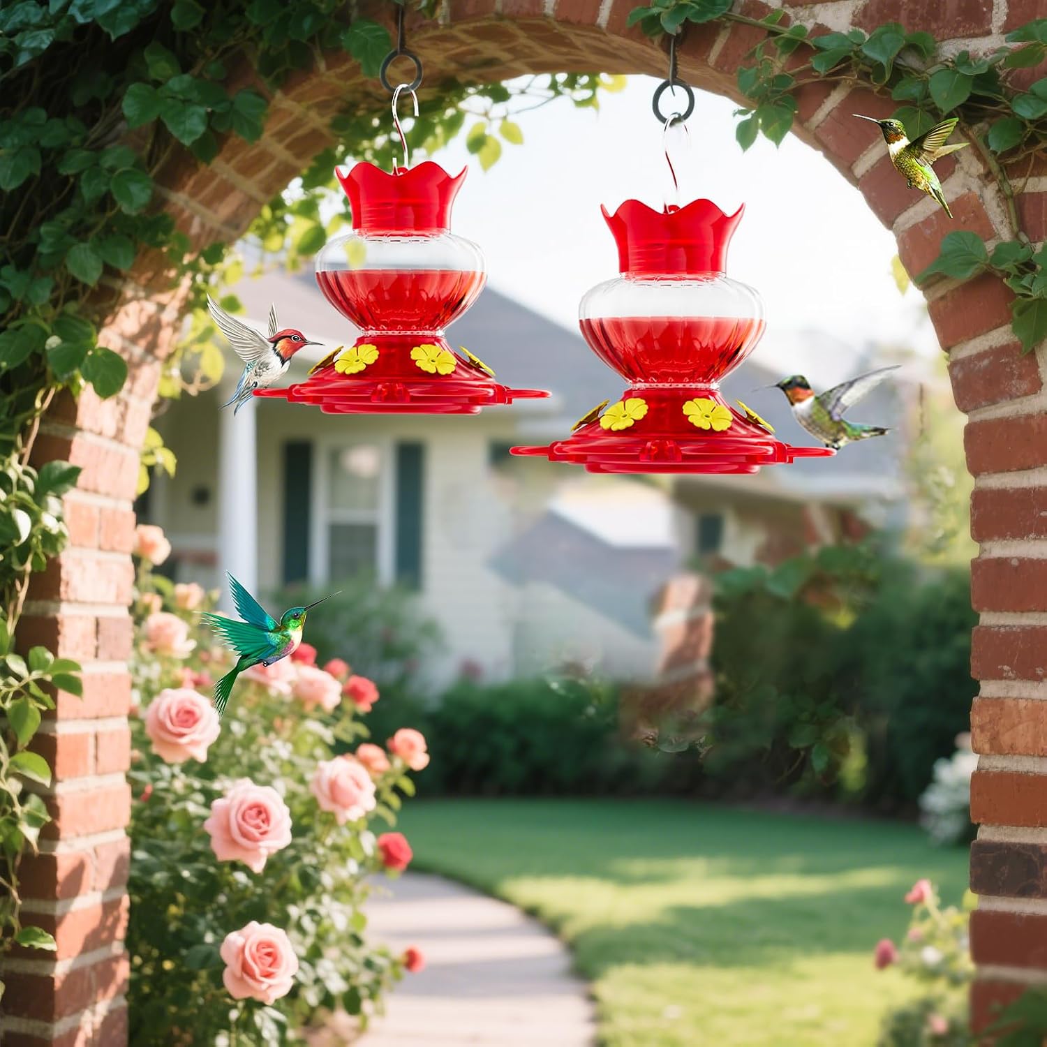 Plastic Hummingbird Feeders for Outdoors Hanging, 2 Pack 13 Ounces Ant