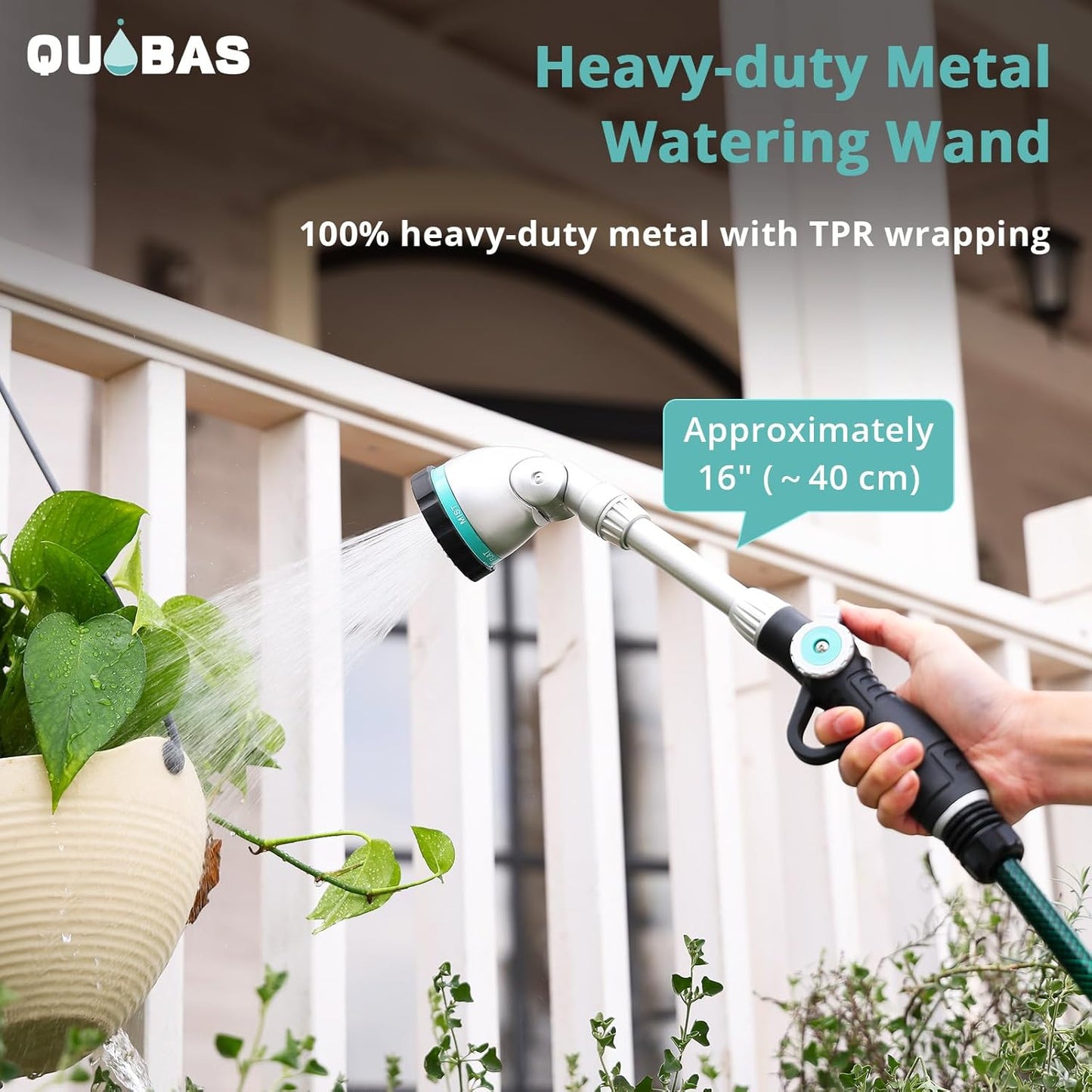 QUOBAS 16 Inch Watering Wand, Heavy Duty Garden Hose Sprayer with 6 Sp