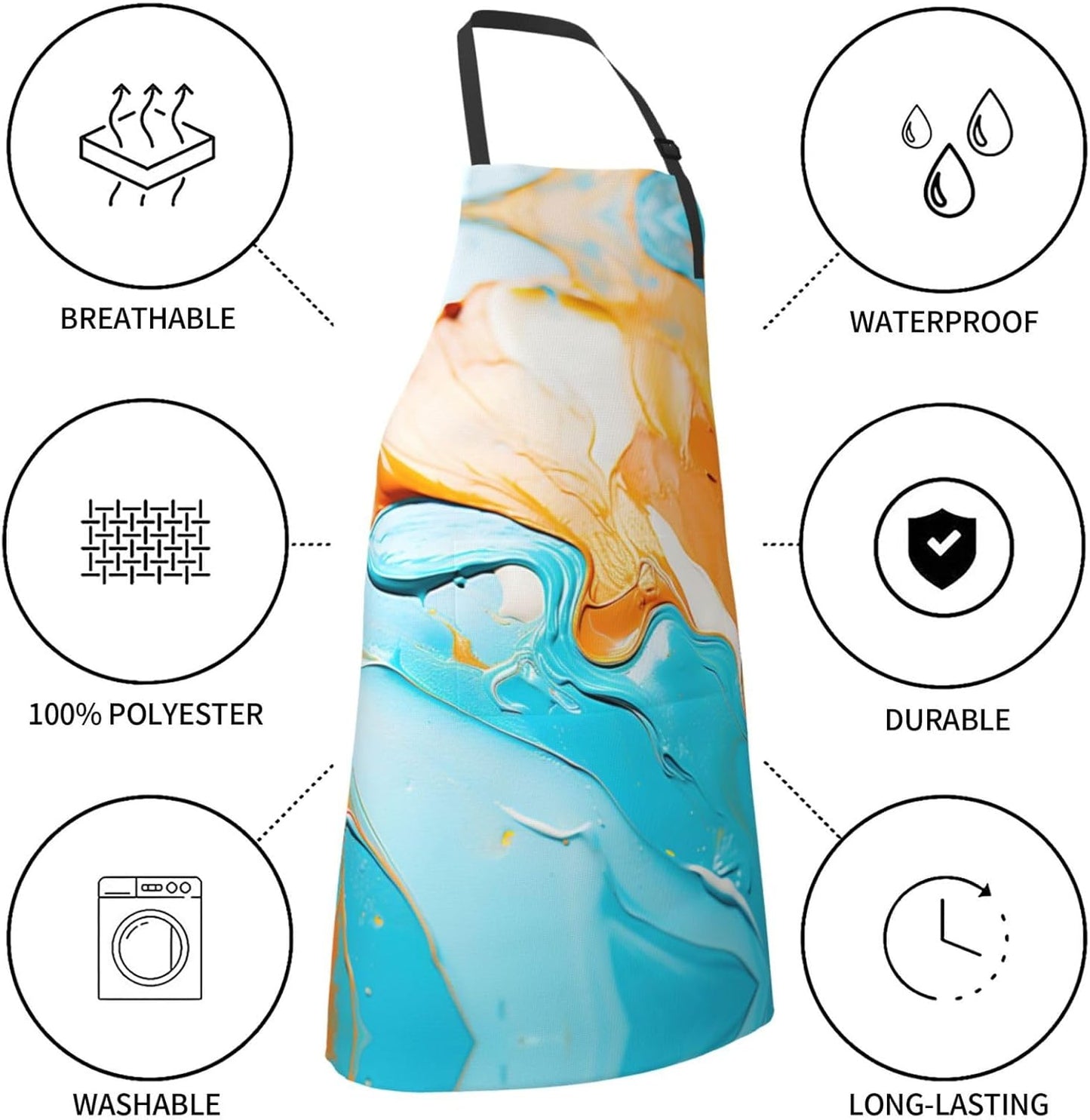 Pigment print Waterproof apron with pocket adjustable cooking apron fo