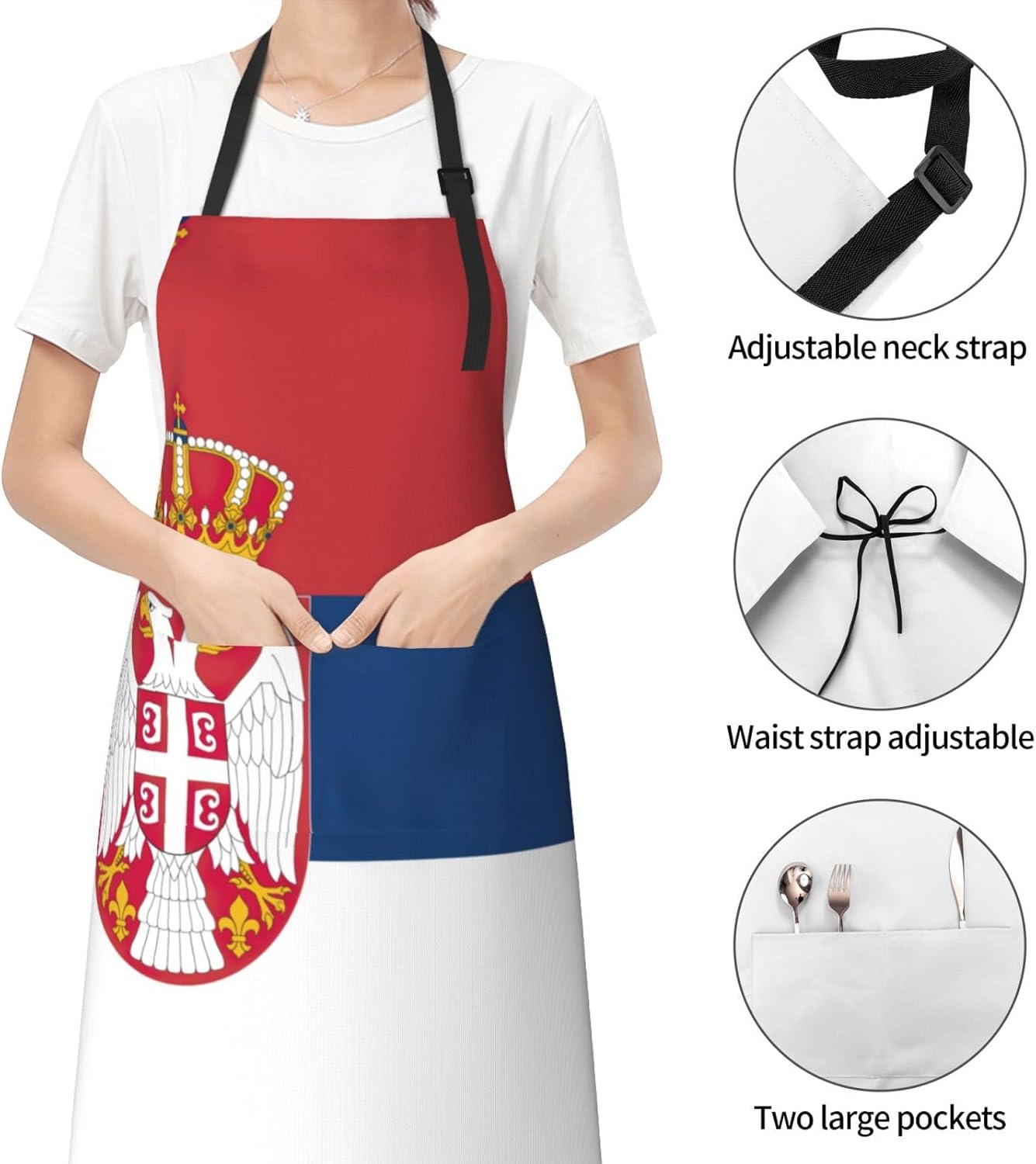 Flag of Serbia print Waterproof chef's apron with pocket apron for kitchen cooking baking barbecue and gardening