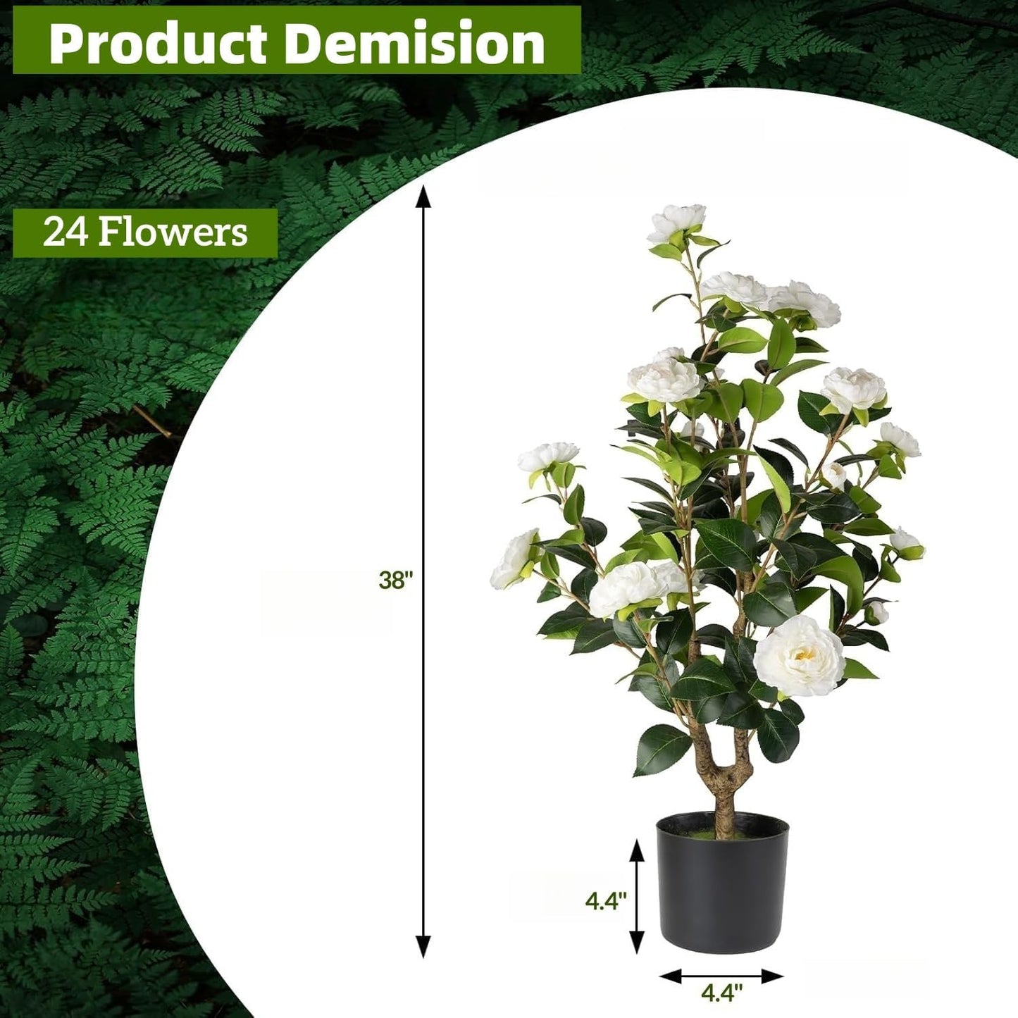 2pcs Artificial Camellia Tree 38 inch, Faux Plants Outdoor Artificial Flowers, White Tree with Planter Pot & 24 Flowers, for Home Indoor or Outdoor Decor