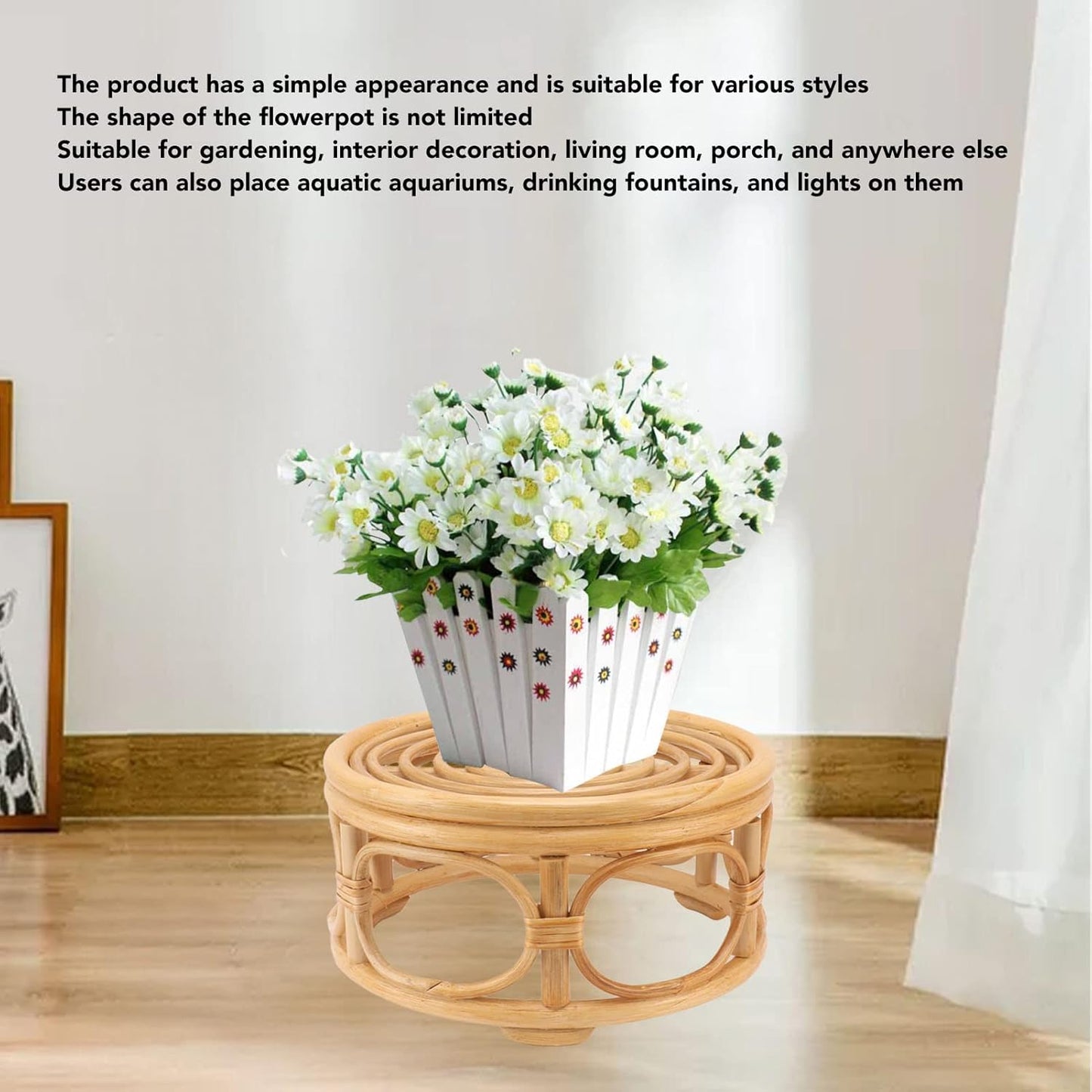 Indoor Rattan Plant Stand, Round Plant Rack, Handmade Rattan Plant Stand for Home, Garden, Yard (Rattan 2)