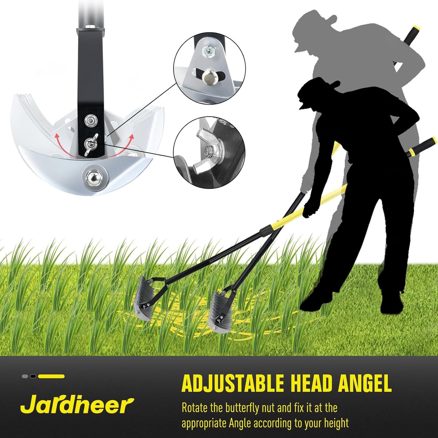 Jardineer Thatch Rake for Lawns, 61.4" Long Handle Manual Dethatcher w