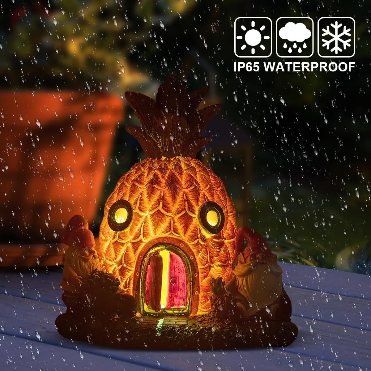 Hodao Outdoor Figurine Lights, Outdoor Statue with Solar Lights, Adorable Gnomes with Tropical Pineapple Design, Perfect for Decorating Lawns, Balconies, and Patios