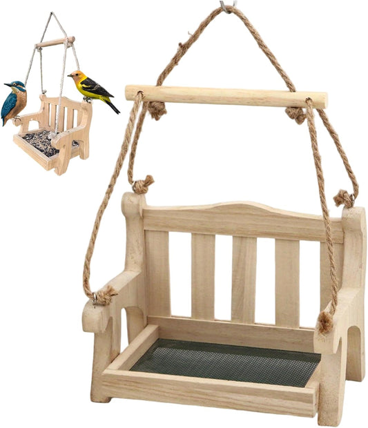 Hanging Bird Feeder, Wooden Outdoor Bird Feeders with Resting Perch Charming Swing Design for Garden, Patio, and Balcony, Feeders, Hanging Feeder