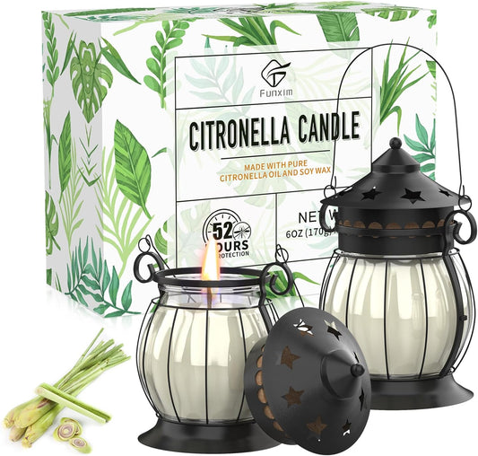 Citronella Candles Outdoor, 2 x 6oz Scented Candles with Vintage Metal