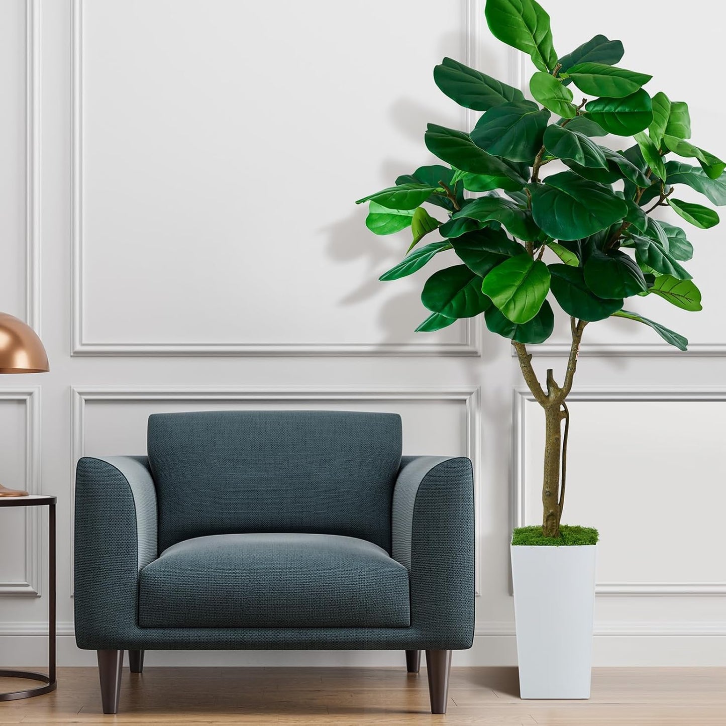 Fiddle Leaf Fig Tree, 6ft Artificial Tree with White Tall Planter, Large Faux Plants Indoor, Fake Fig Tree in Pot for Home Office Bedroom Living Room Decor Garden Outdoor Housewarming Gift