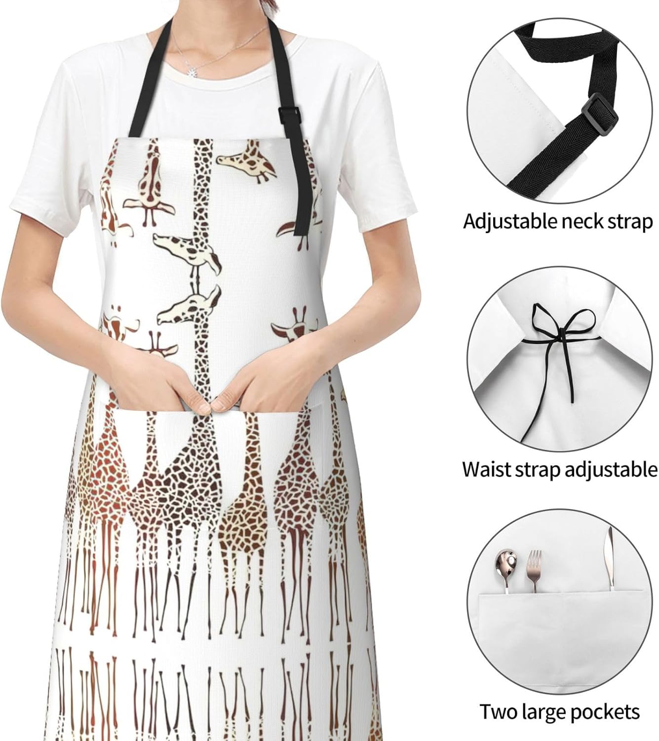 Cute Wild Cartoon Giraffes Print Laundry apron 28x33 In Waterproof Kitchen Apron with Pockets for Cooking Baking