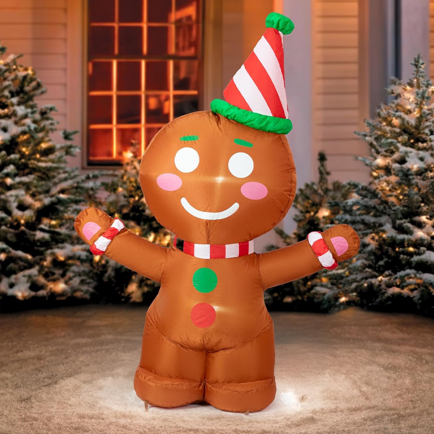 4FT Christmas Inflatables Outdoor Decorations, Gingerbread Man Blow Up