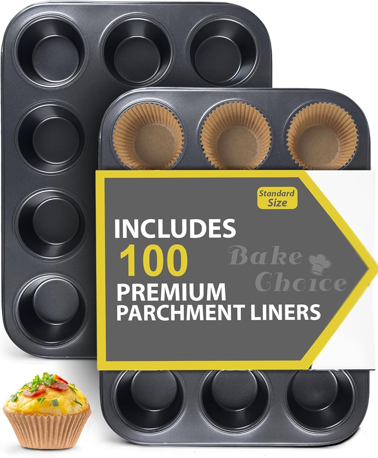 2 Pack Muffin Pan for Baking, Standard Cupcake Pan includes 100 Natura