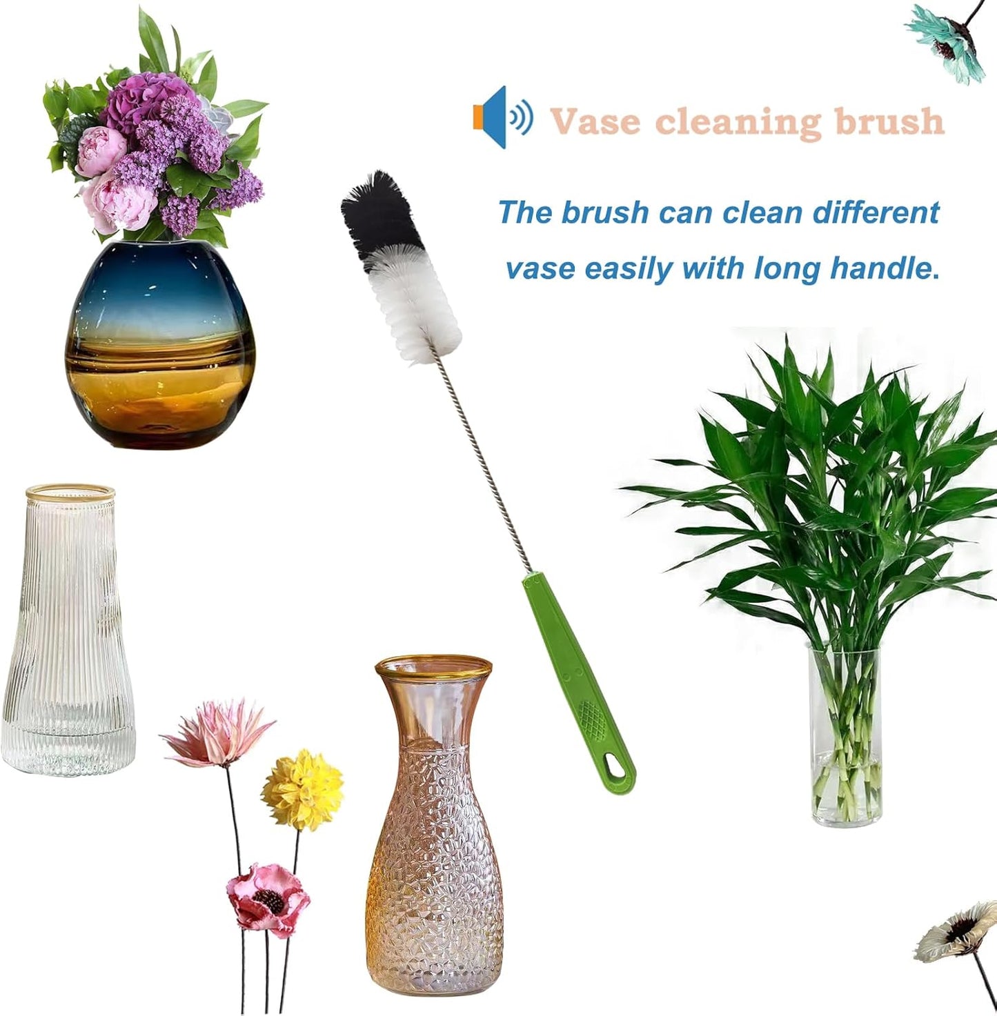 2 Pack 16" Water Bottle Brush for Cleaning, Dokpod Long Handle Bottle Cleaner Brush, Narrow Bottle Scrubber Brush, Hummingbird Feeder Cleaning Brushes, Cup Cleaner Brush, Meat Grinder Brush, for Pipe