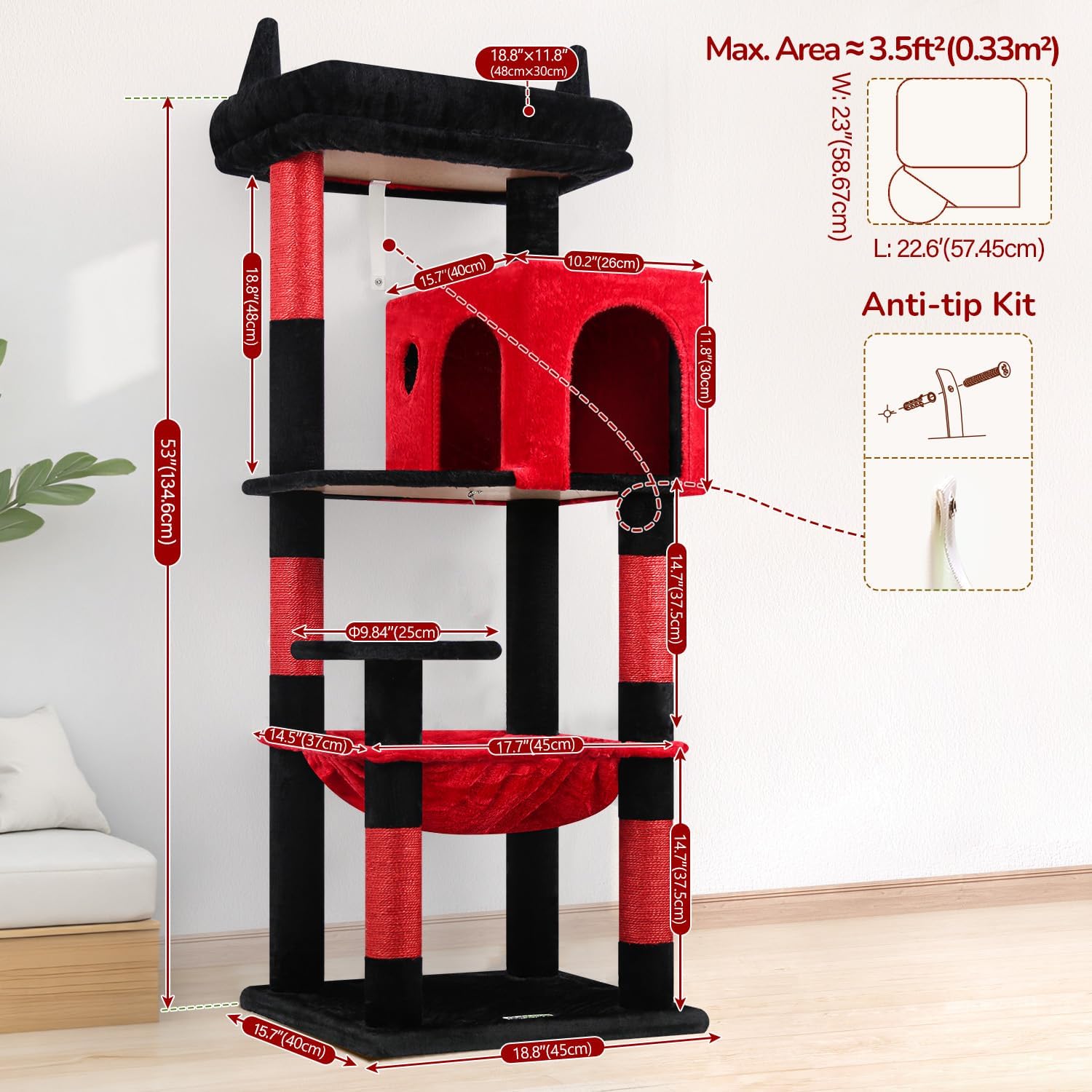 Globlazer Gothic Cat Tree Tower with Scratching Post for Indoor Cats, 